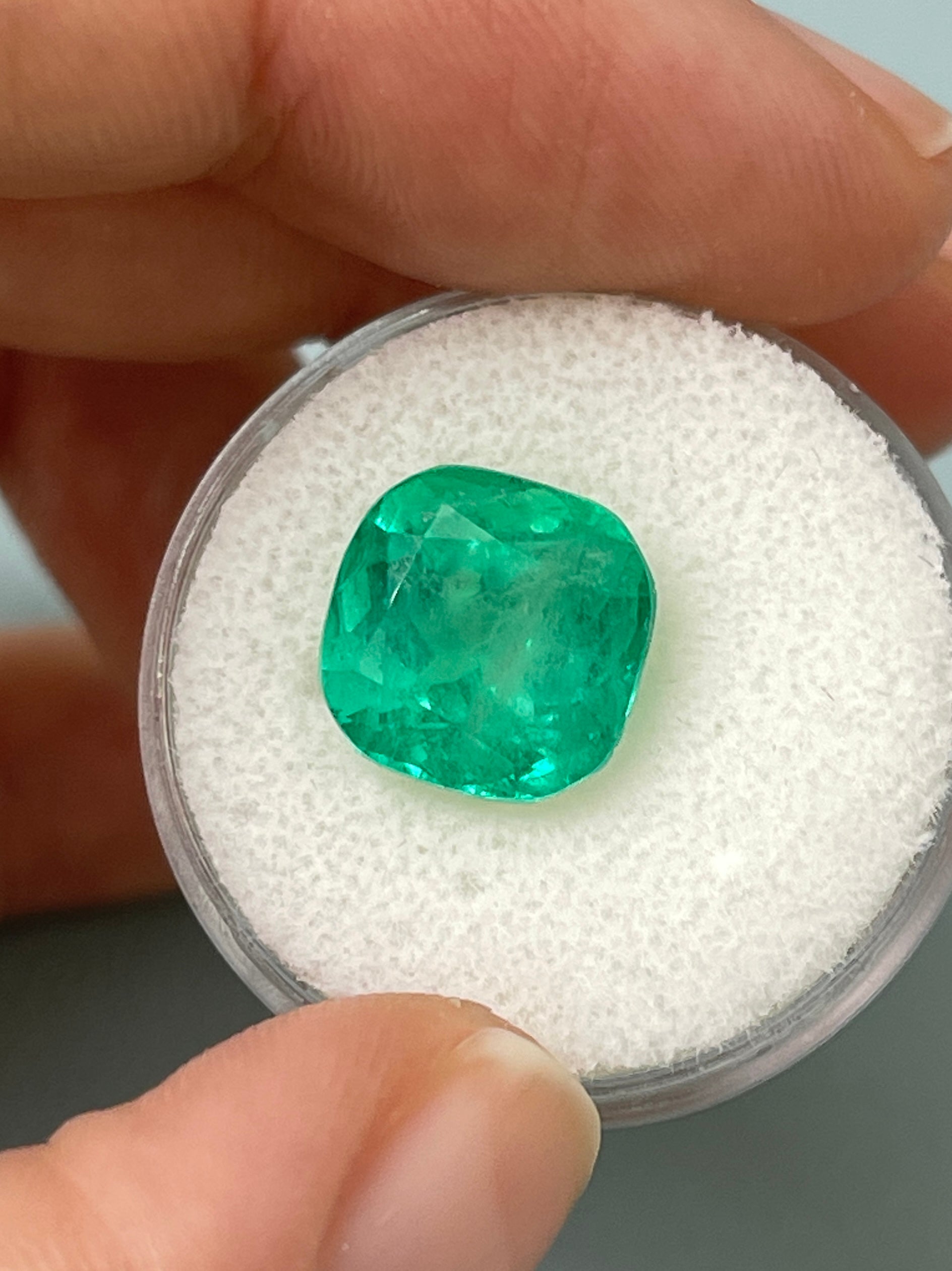 6.25 Carat 11x11 Bluish Green Natural Loose Colombian Emerald-Cushion Cut - JR Colombian Emeralds