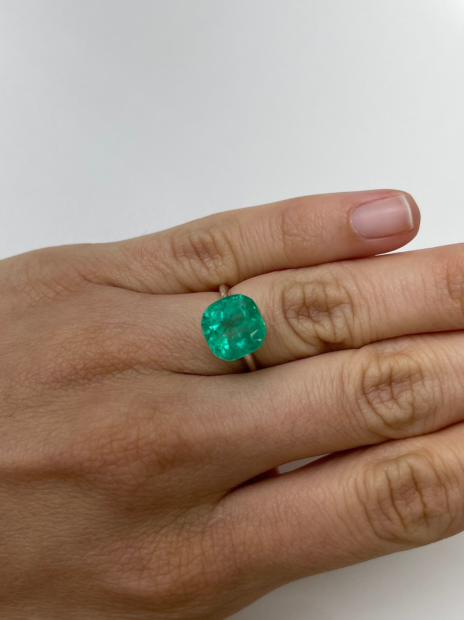 6.25 Carat 11x11 Bluish Green Natural Loose Colombian Emerald-Cushion Cut - JR Colombian Emeralds