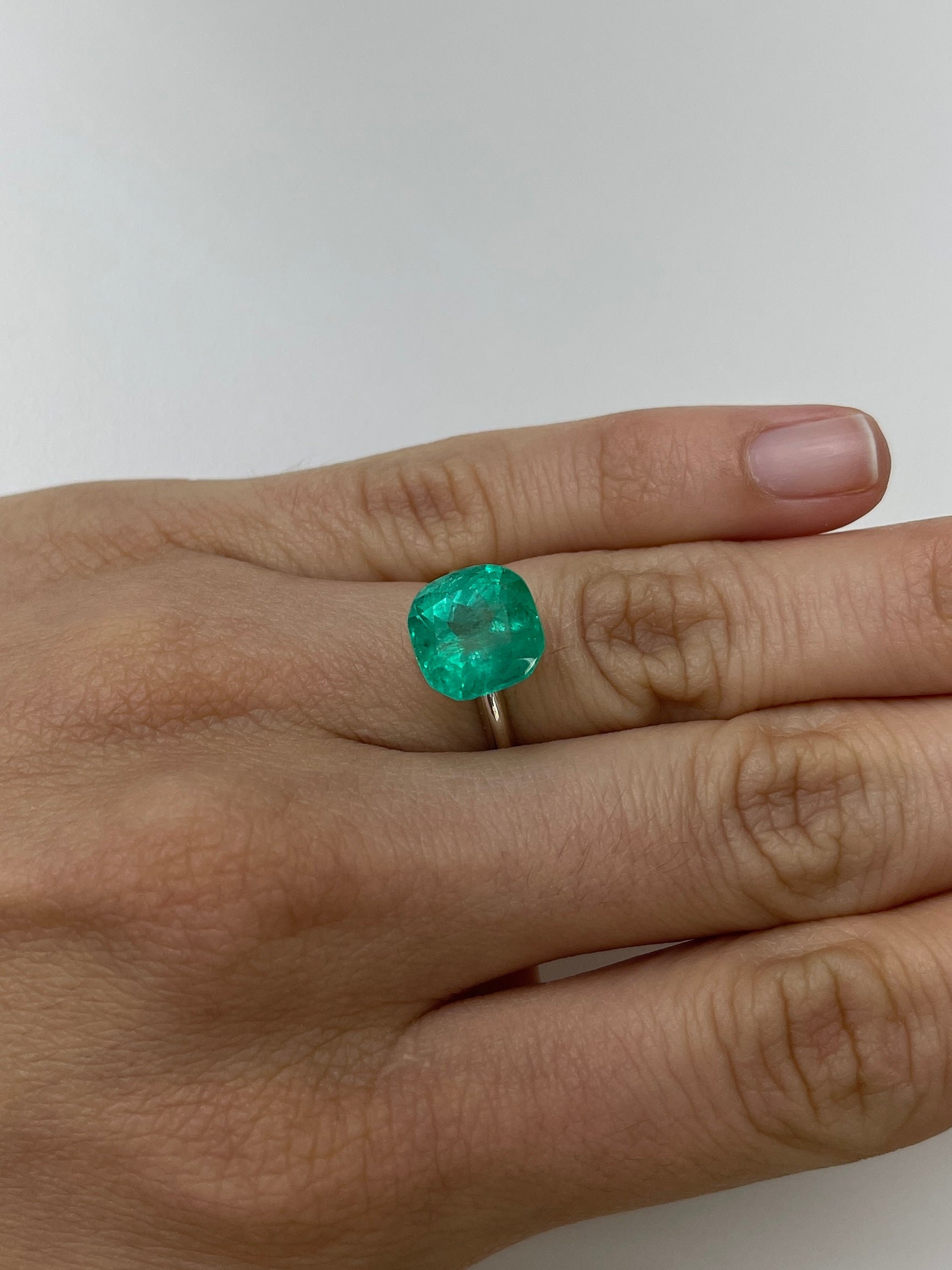 6.25 Carat 11x11 Bluish Green Natural Loose Colombian Emerald-Cushion Cut - JR Colombian Emeralds