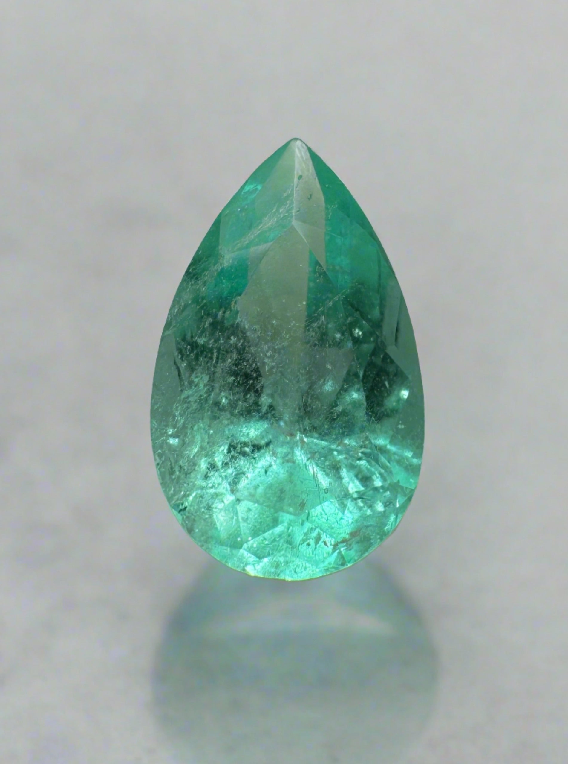 1.36 carat Light Bluish Green Natural Loose Colombian Emerald-Pear Cut - JR Colombian Emeralds