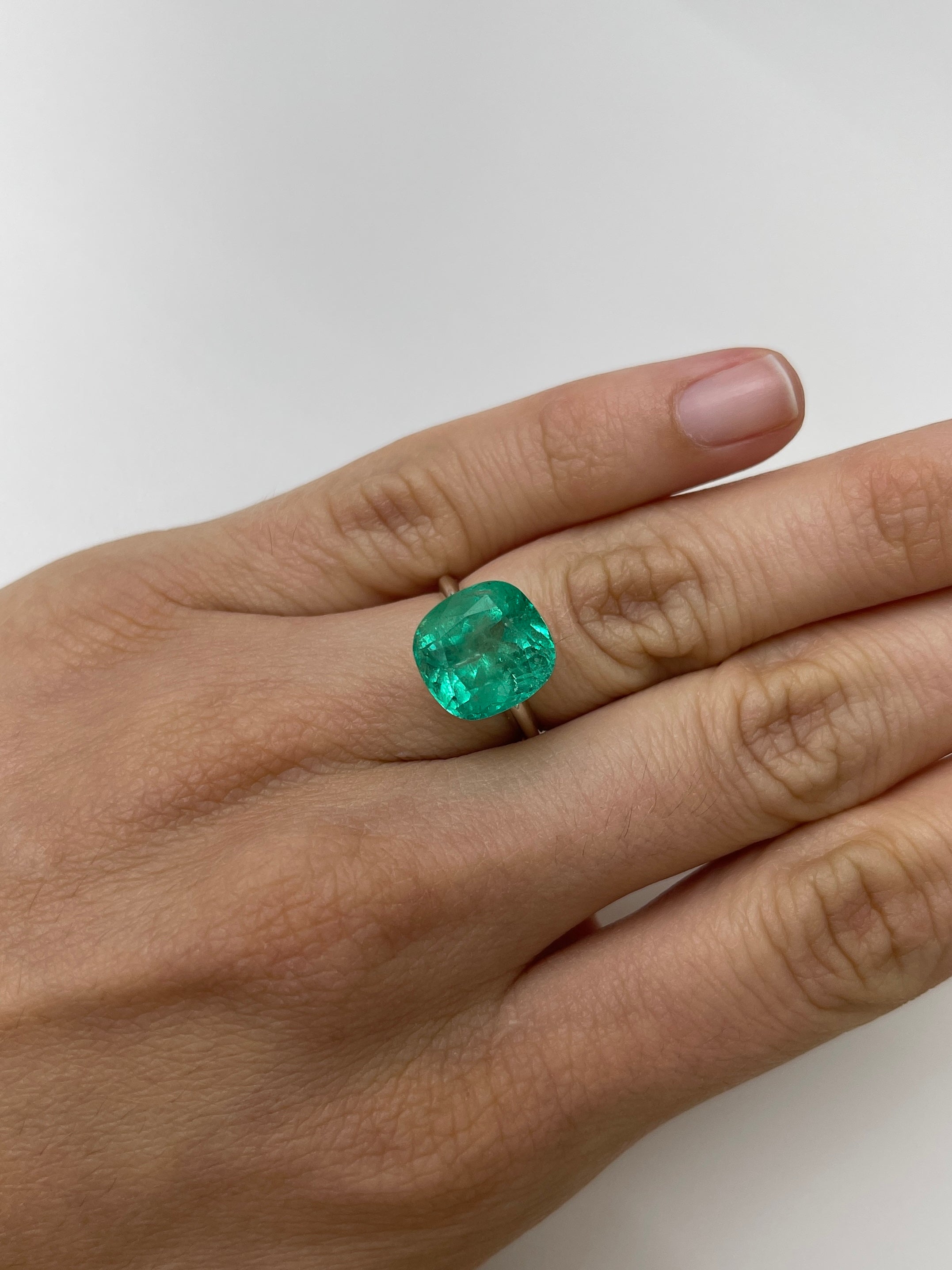 7.28 Carat 1xx11.5 Medium Bluish Green Natural Loose Colombian Emerald- Cushion Cut - JR Colombian Emeralds