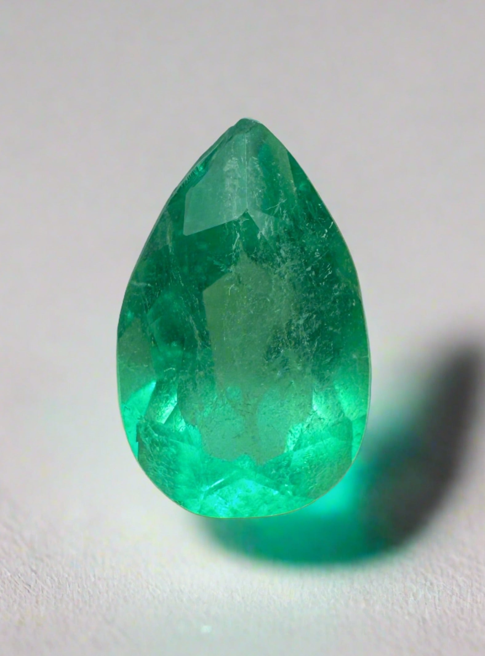 1.42 Carat Yellowish Green Natural Loose Colombian Emerald-Pear Cut - JR Colombian Emeralds