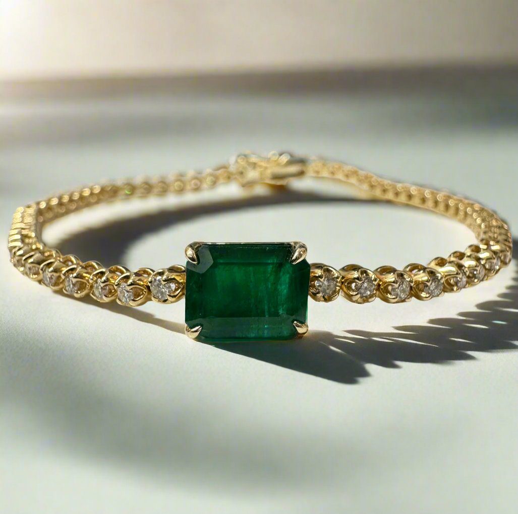 3.18tcw Emerald & Diamond Tennis Bracelet 14K Gold