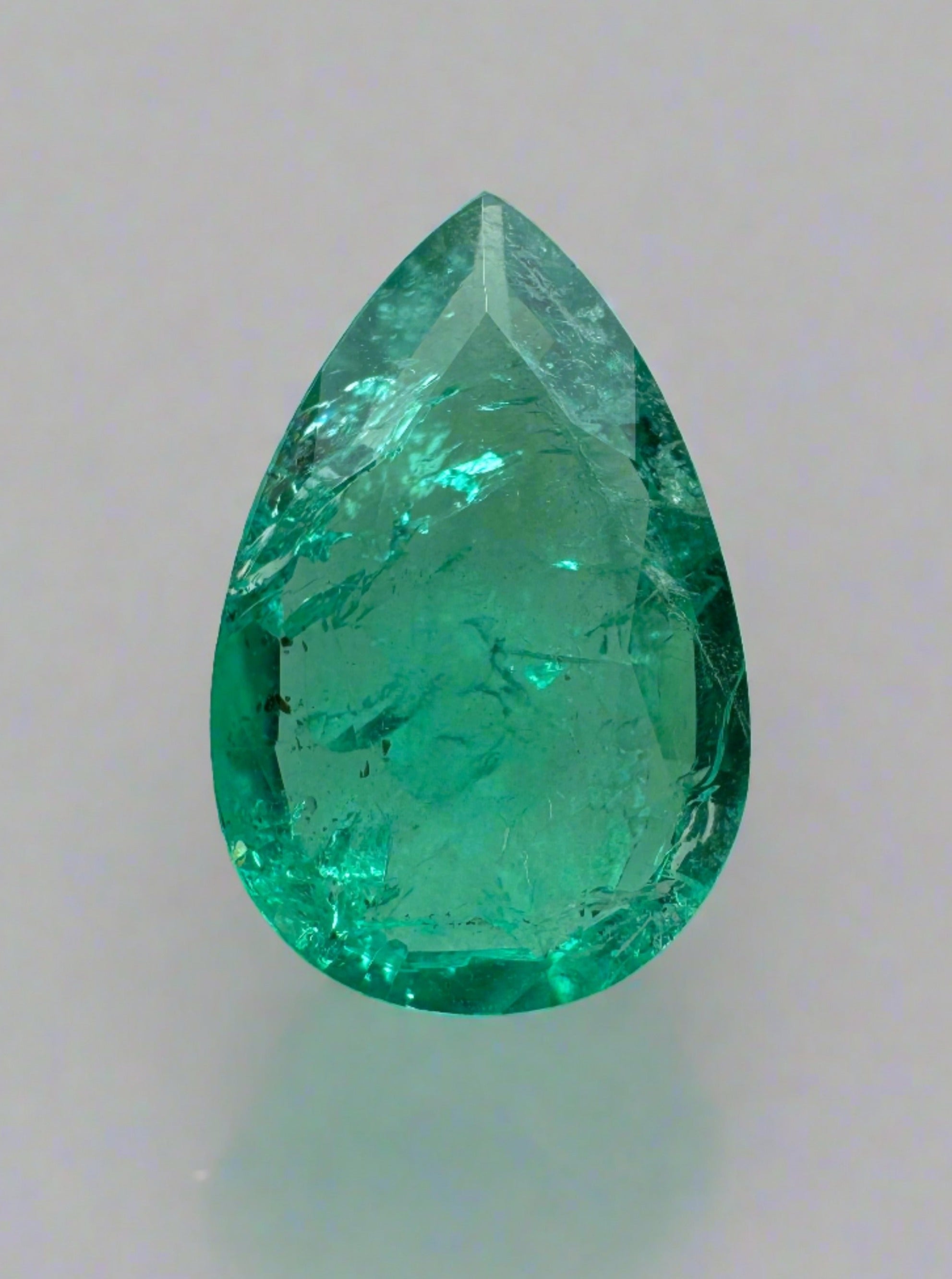 1.71 Carat Spready Green Natural Loose Zambian Emerald-Pear Cut - JR Colombian Emeralds