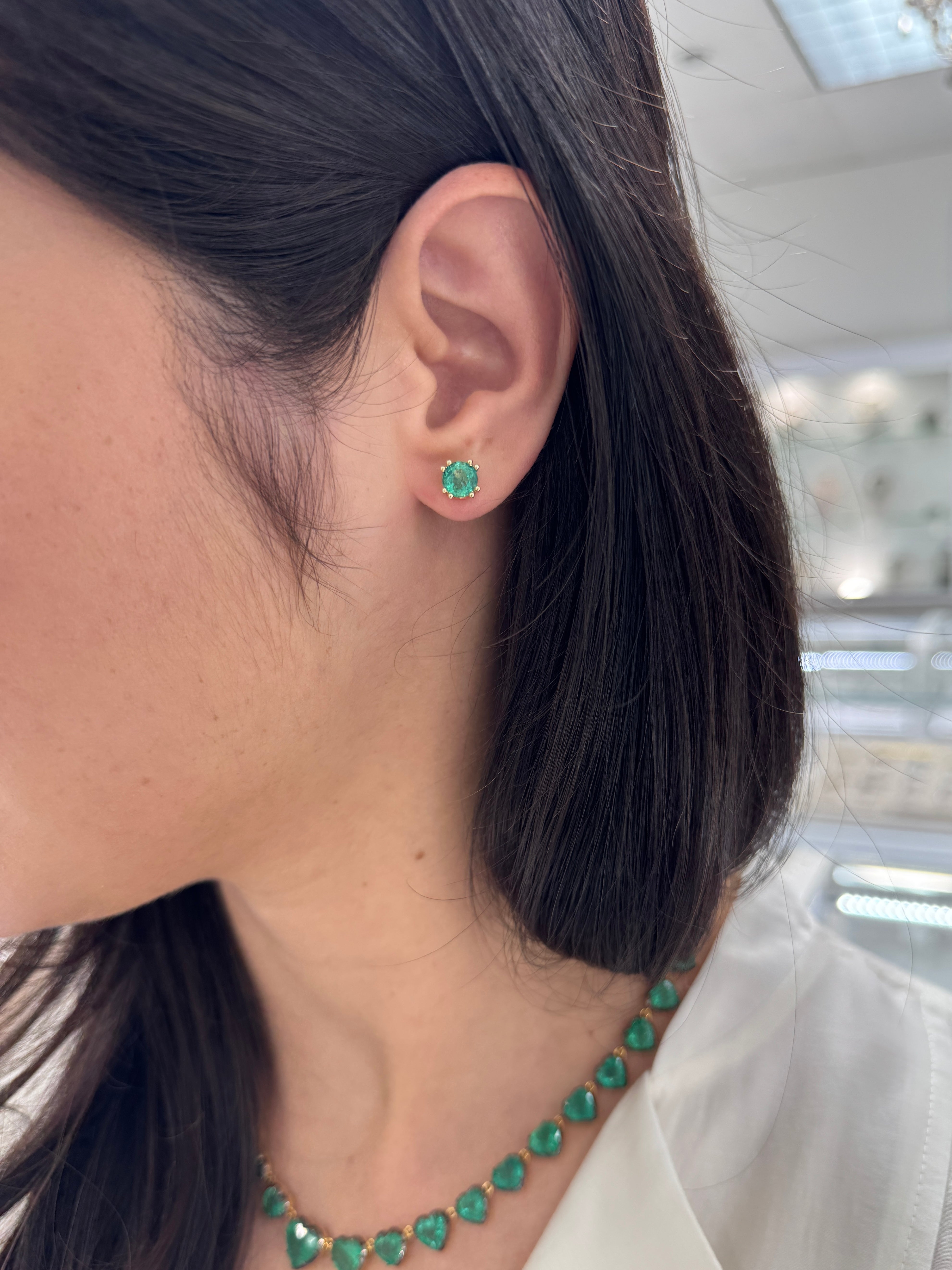 1.80tcw Double Prong Round Emerald Studs 14K