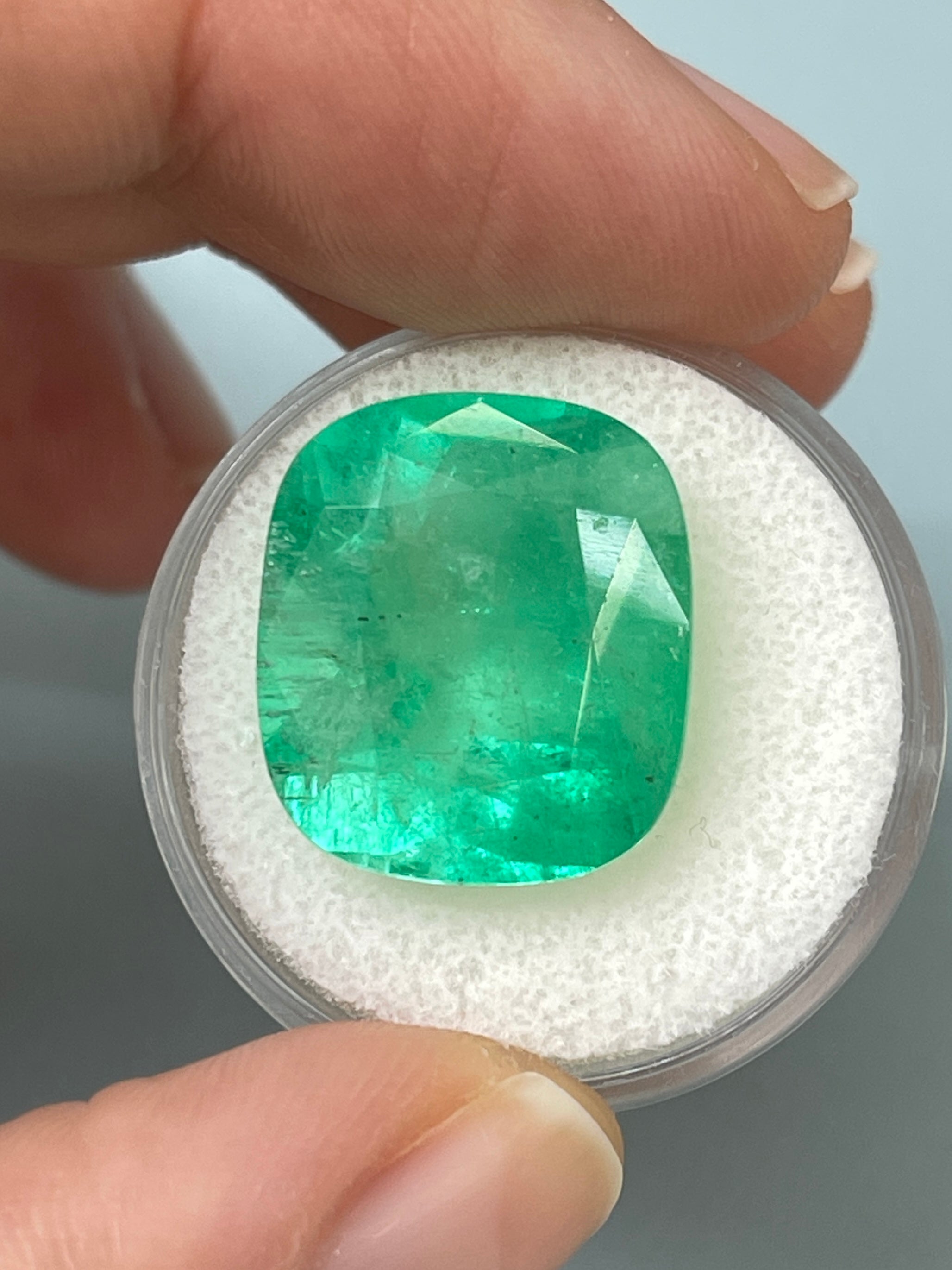 16.11 HUGE 17.5x15 Natural Cushion Colombian Emerald, 17x15 Emerald Cushion Cut - JR Colombian Emeralds