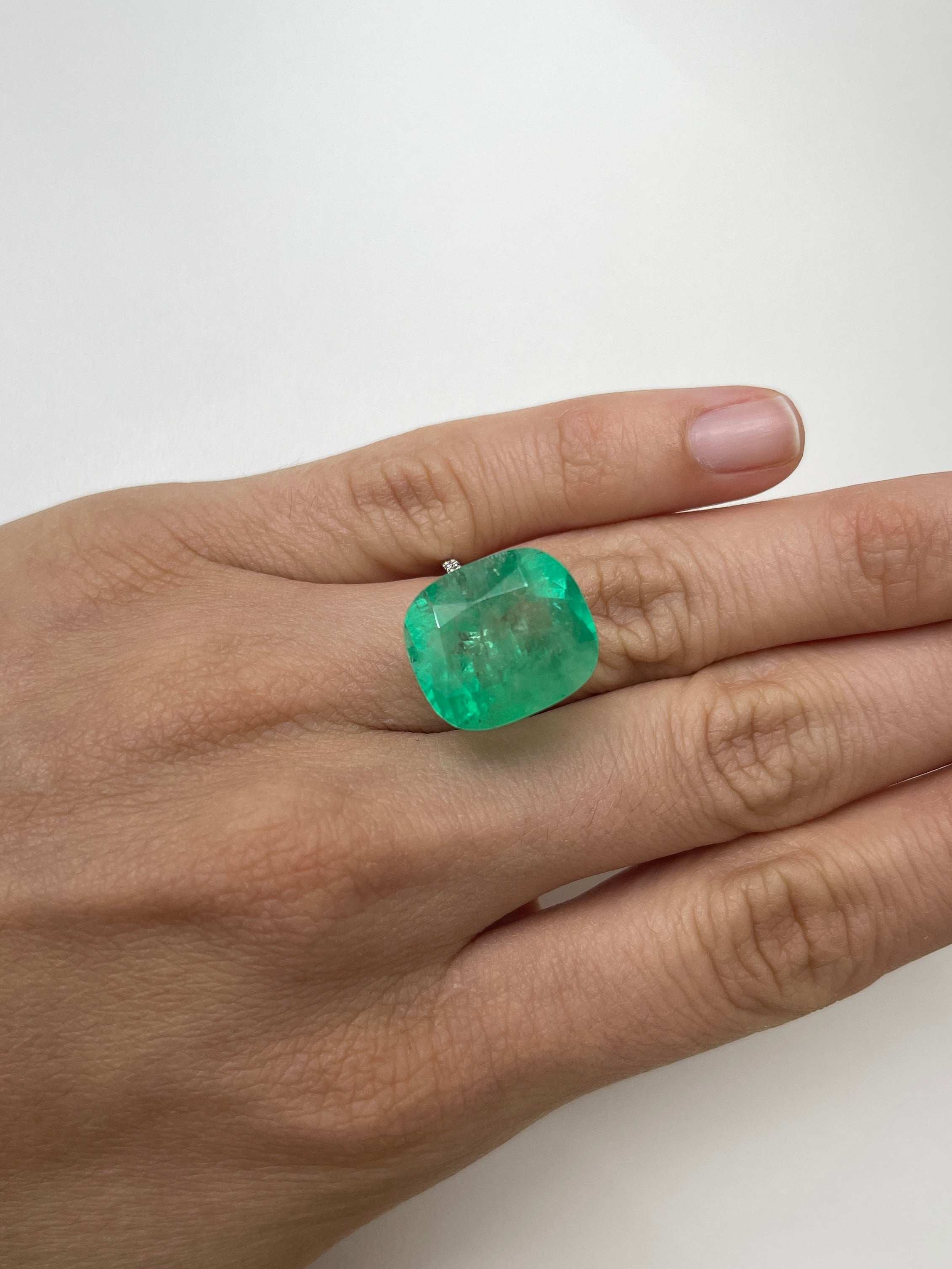 16.11 HUGE 17.5x15 Natural Cushion Colombian Emerald, 17x15 Emerald Cushion Cut - JR Colombian Emeralds