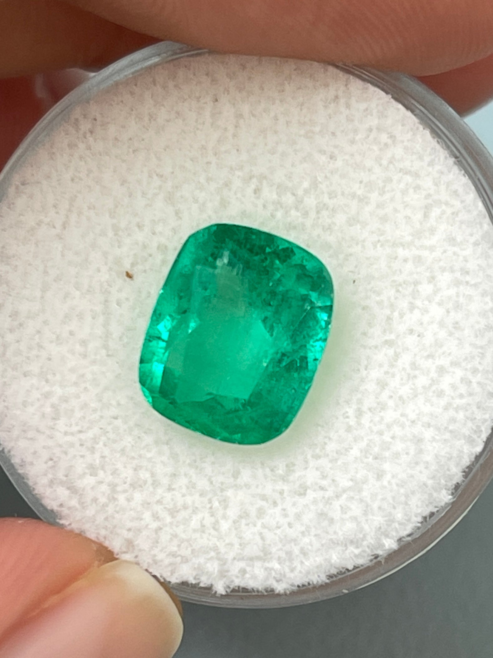 3.85 Carat 10.6x8.7 Strong Medium Green Natural Loose Colombian Emerald- Cushion Cut - JR Colombian Emeralds