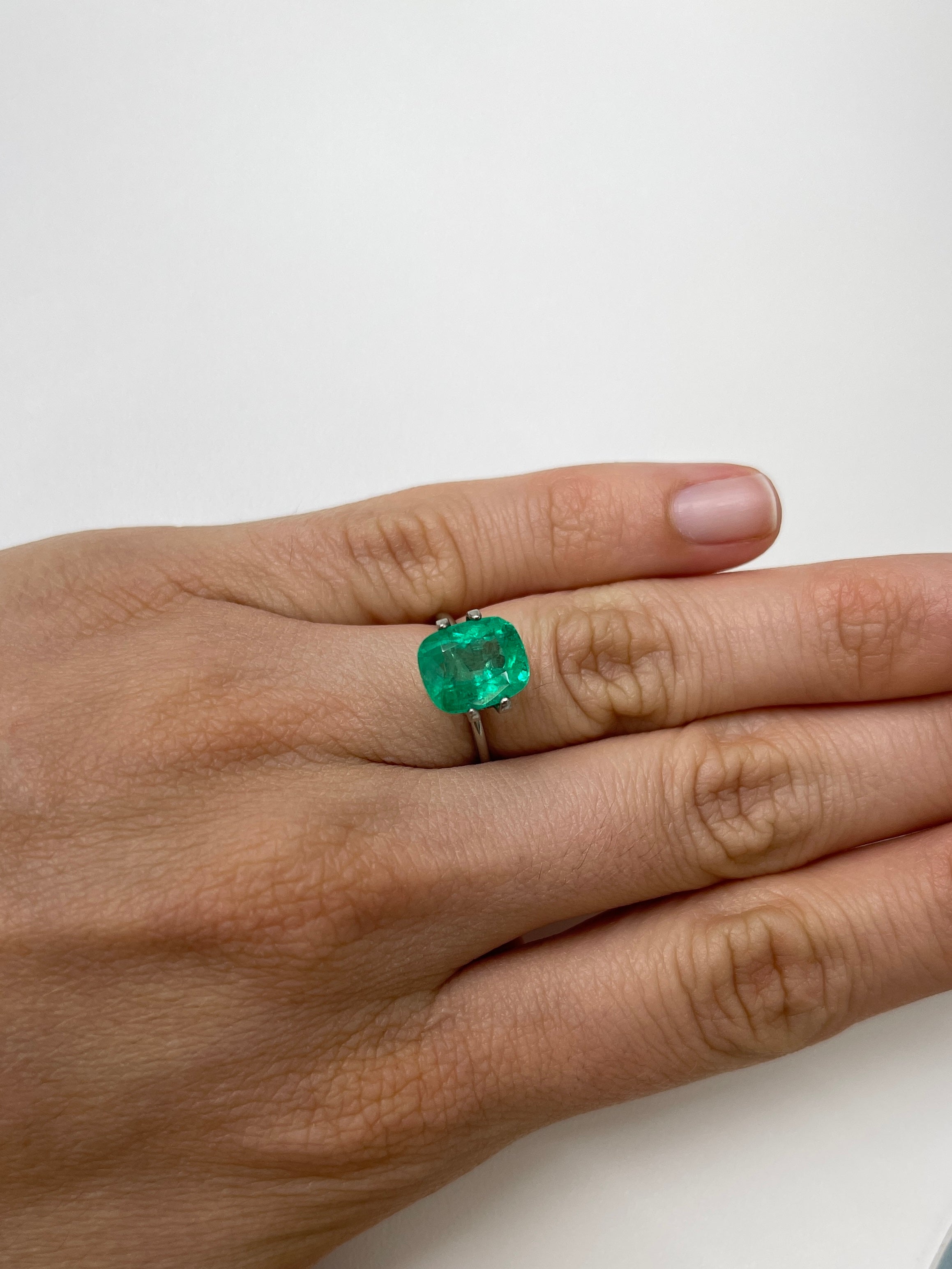 3.85 Carat 10.6x8.7 Strong Medium Green Natural Loose Colombian Emerald- Cushion Cut - JR Colombian Emeralds