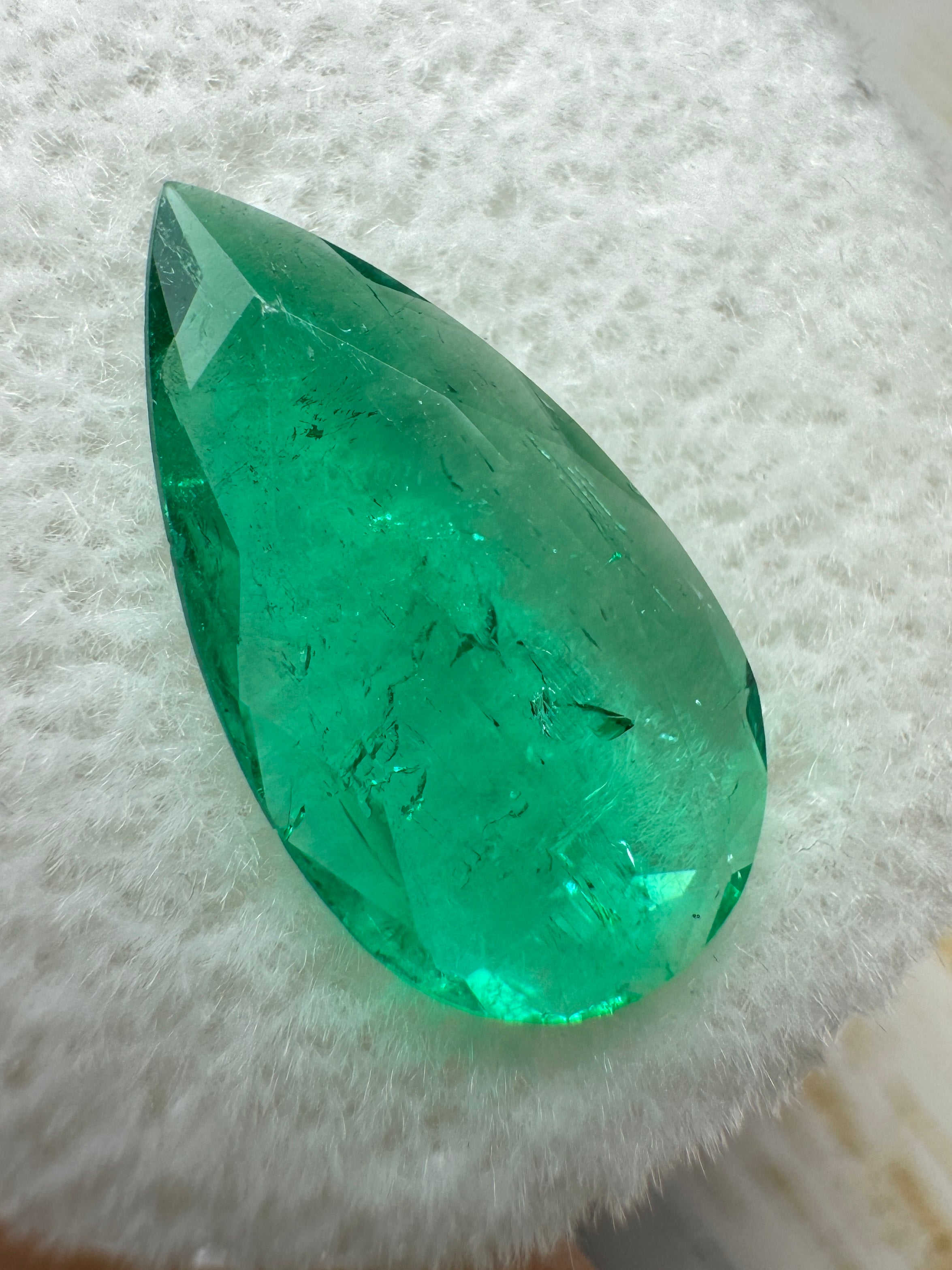 2.41 Carat 16x9 Spready Green Natural Loose Colombian Emerald-Pear Cut - JR Colombian Emeralds