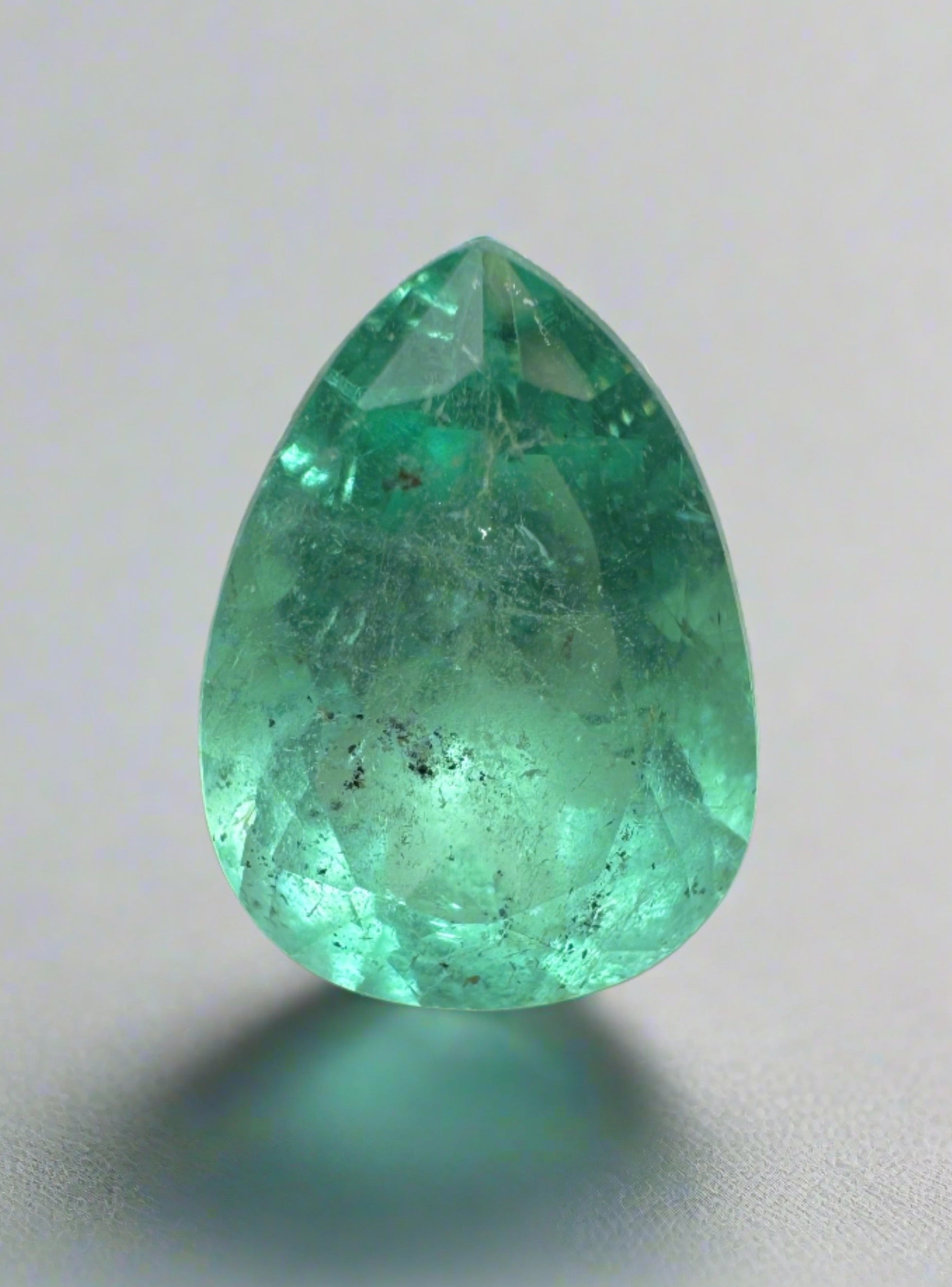 2.44 Carat Light Bluish Green Natural Loose Colombian Emerald-Pear Cut - JR Colombian Emeralds