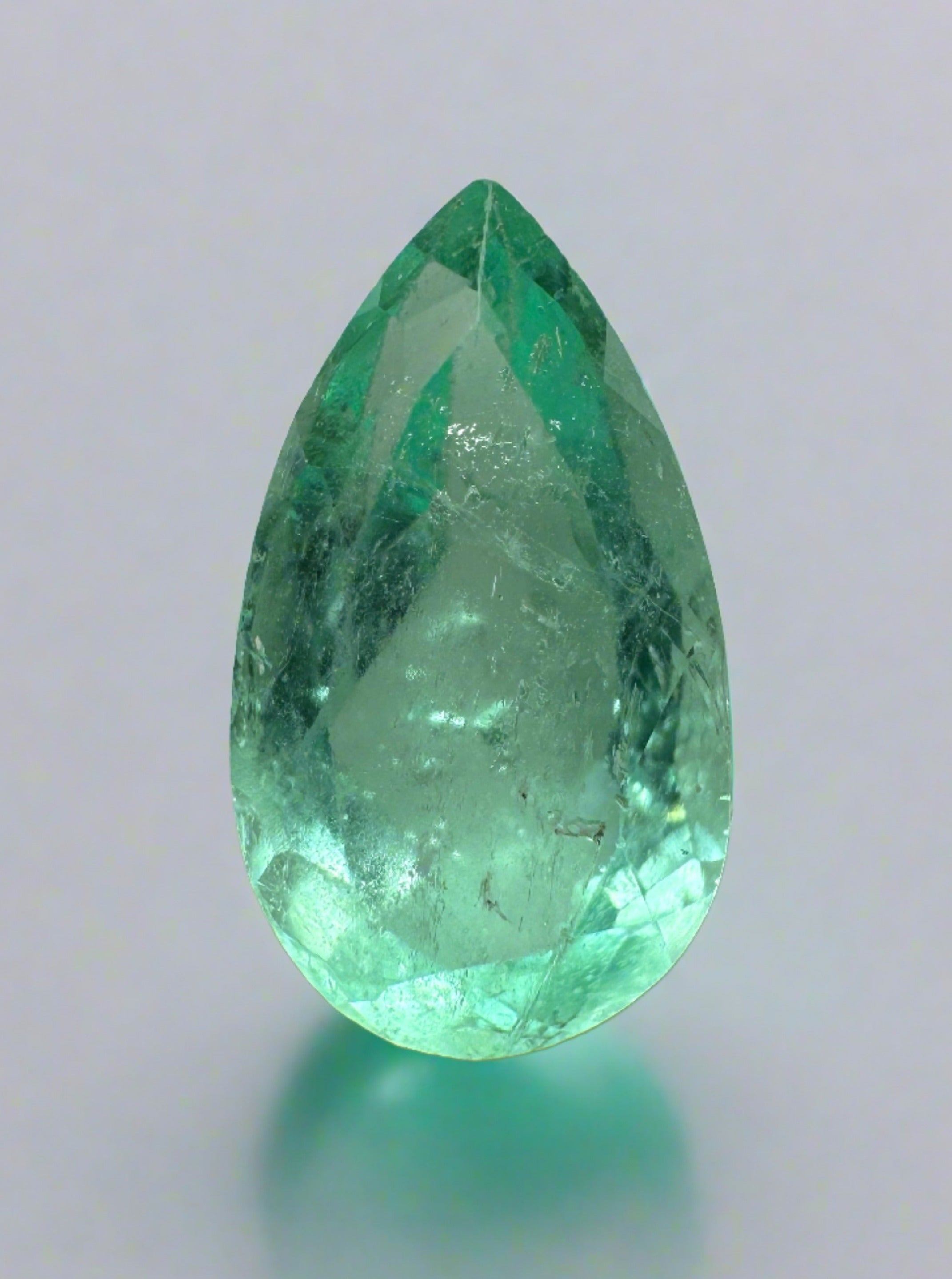 3.05 Carat Light Green Natural Loose Colombian Emerald-Pear Cut - JR Colombian Emeralds