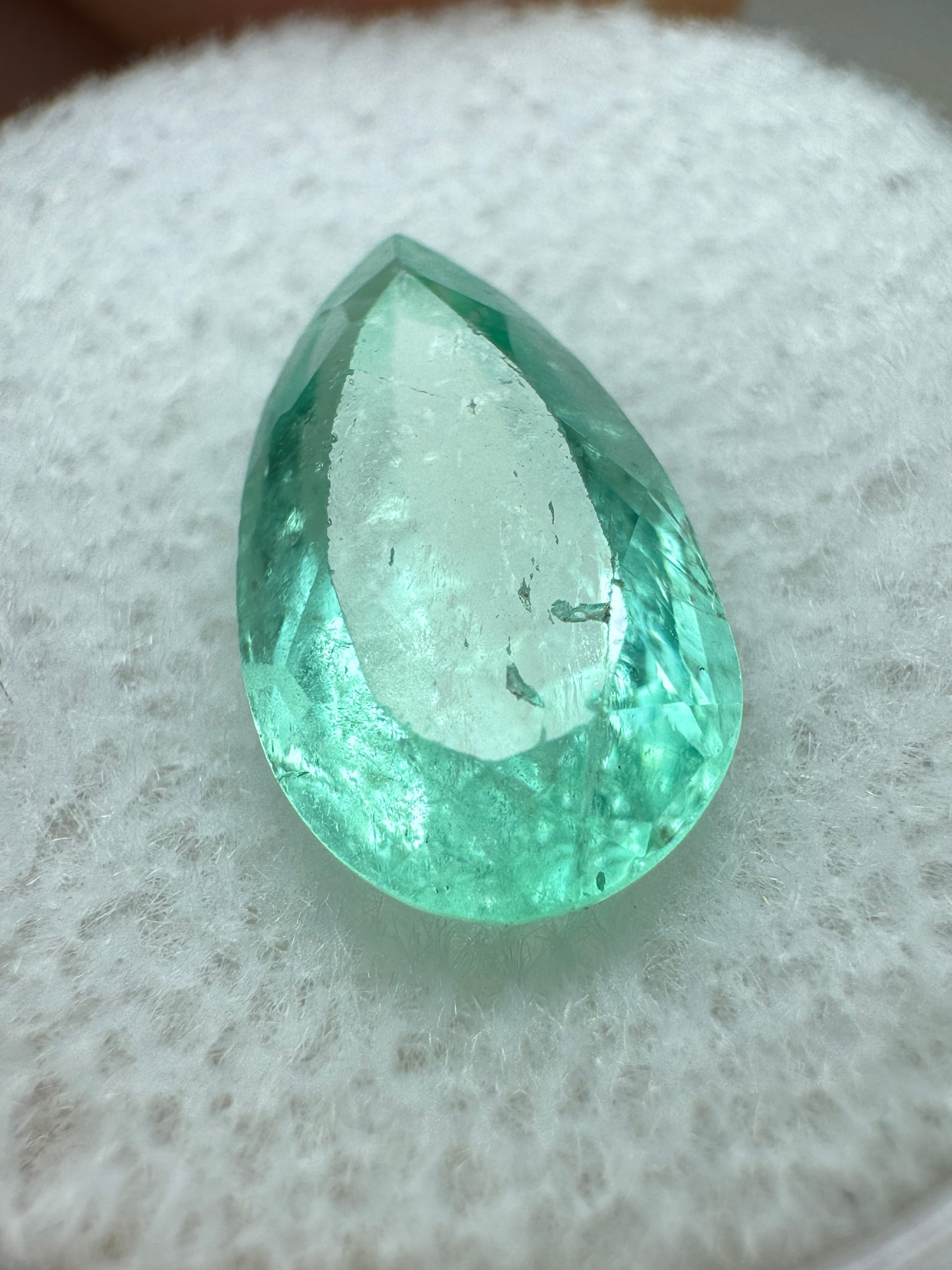 3.05 Carat Light Green Natural Loose Colombian Emerald-Pear Cut - JR Colombian Emeralds