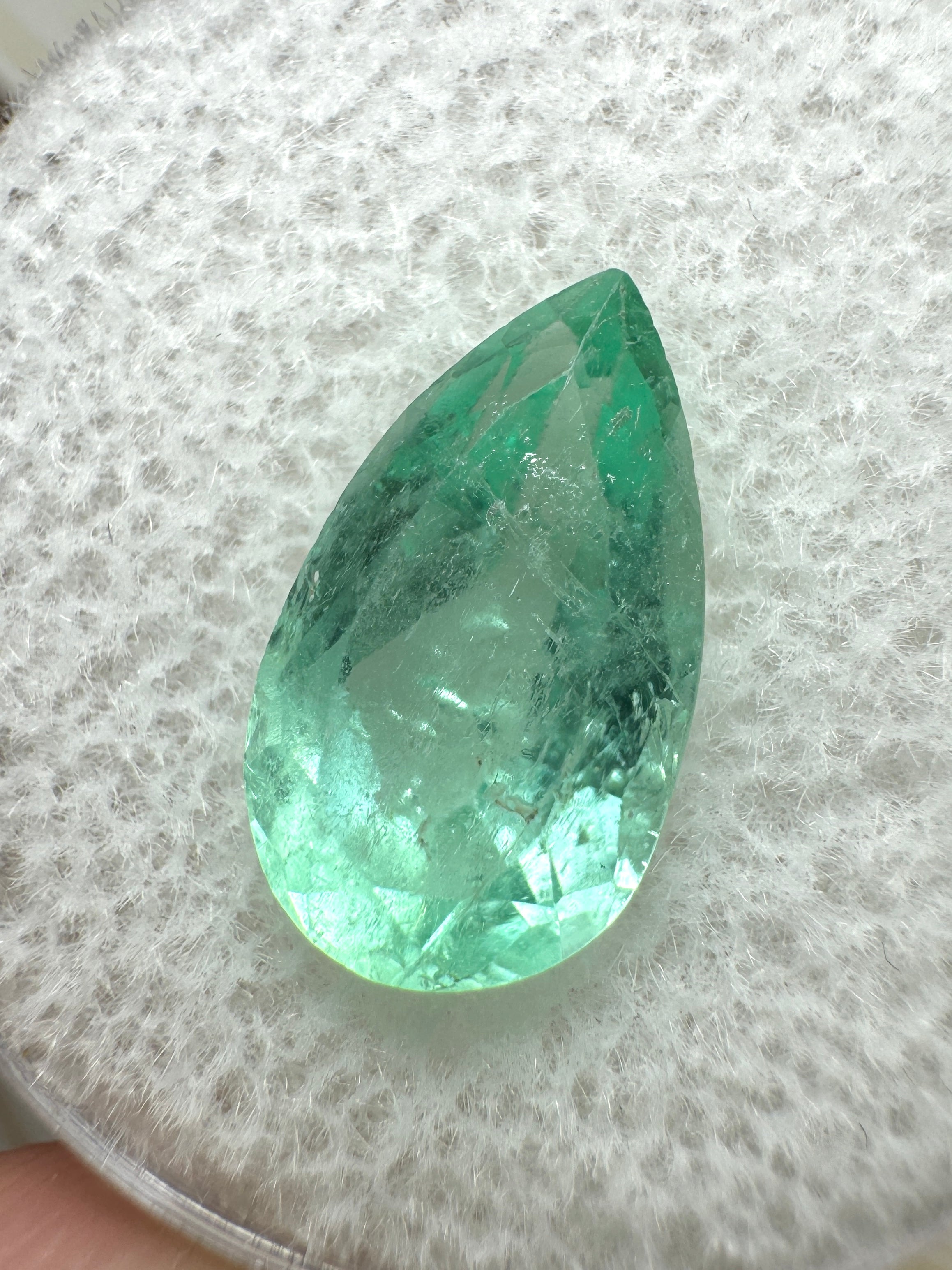 3.05 Carat Light Green Natural Loose Colombian Emerald-Pear Cut - JR Colombian Emeralds