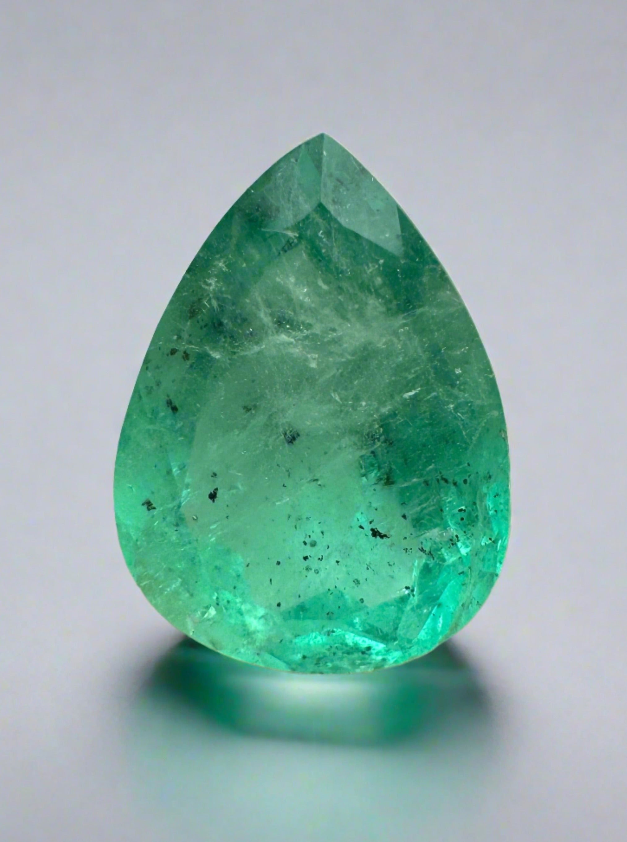 3.06 Carat 11x8 Freckled Natural Loose Colombian Emerald-Pear Cut - JR Colombian Emeralds