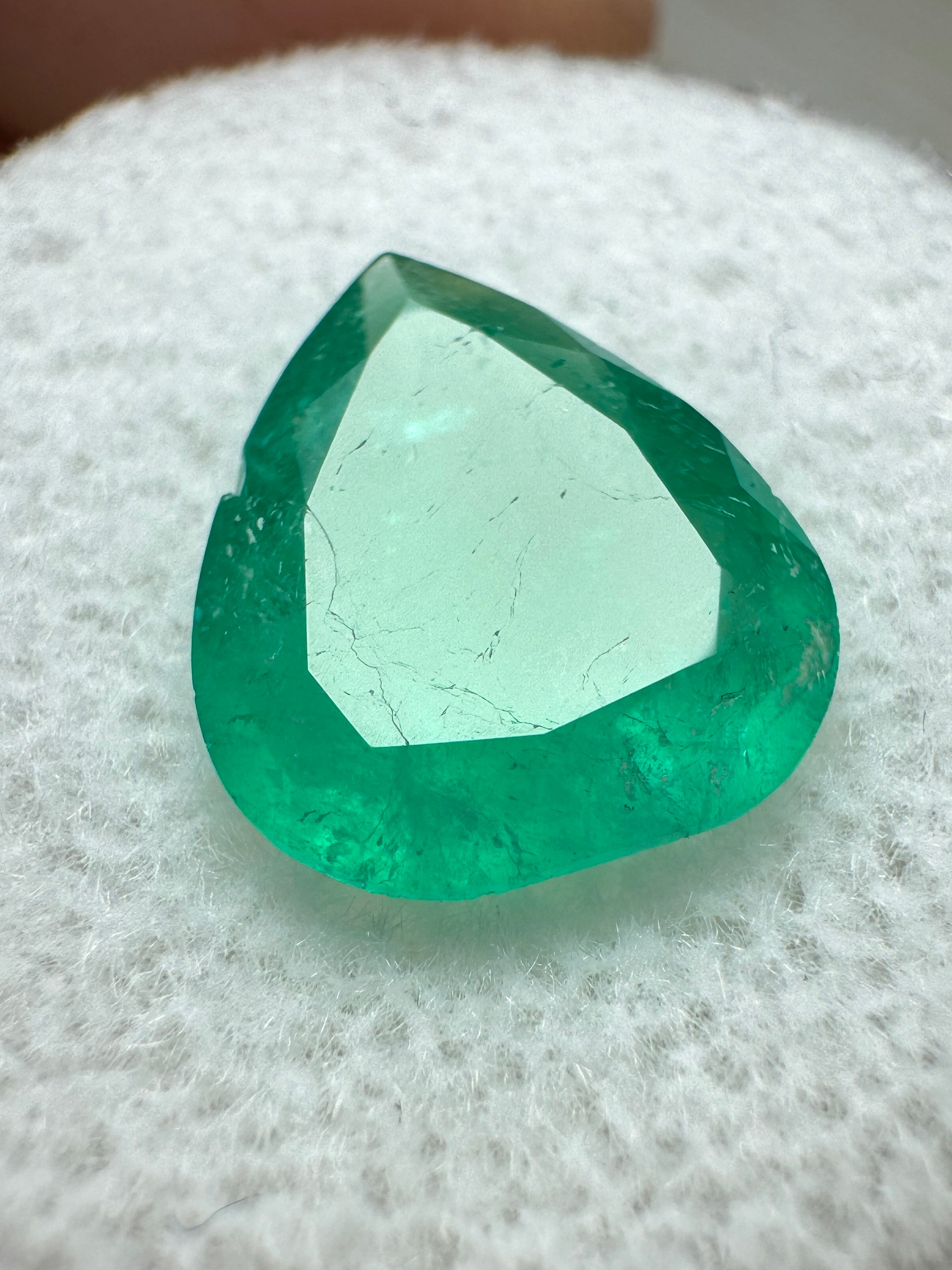 3.09 Carat 12x10 Chunky Green Natural Loose Colombian Emerald-Pear Cut - JR Colombian Emeralds