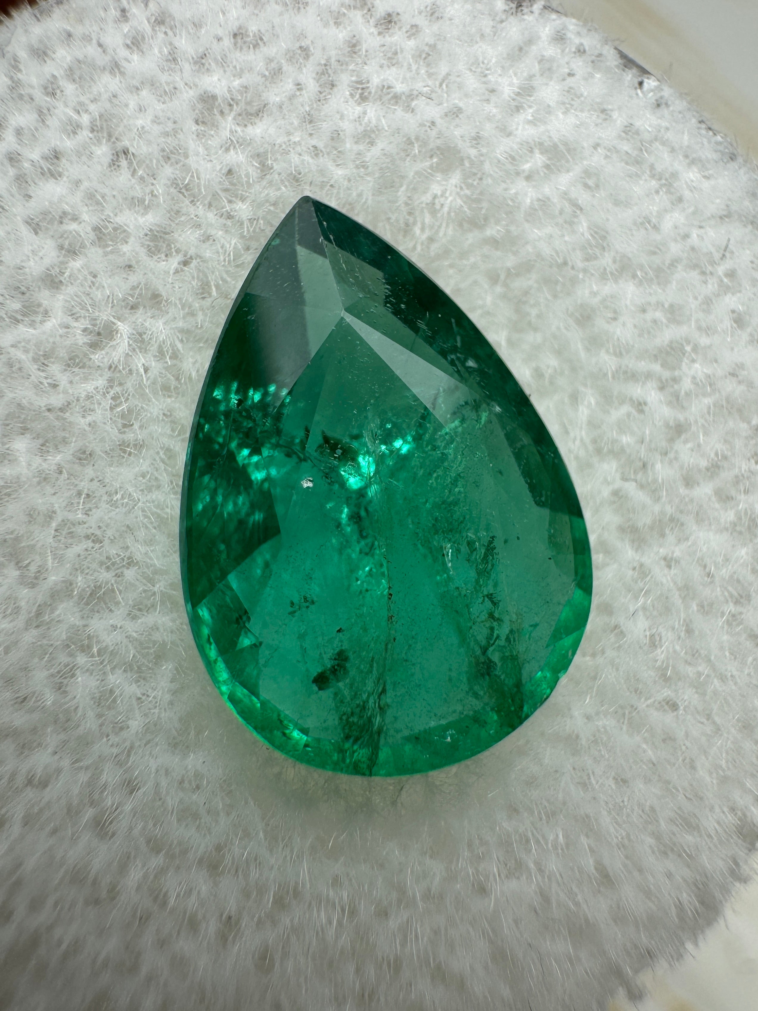 3.44 Carat 13x9 Freckled Green Natural Loose Zambian Emerald-Pear Cut - JR Colombian Emeralds