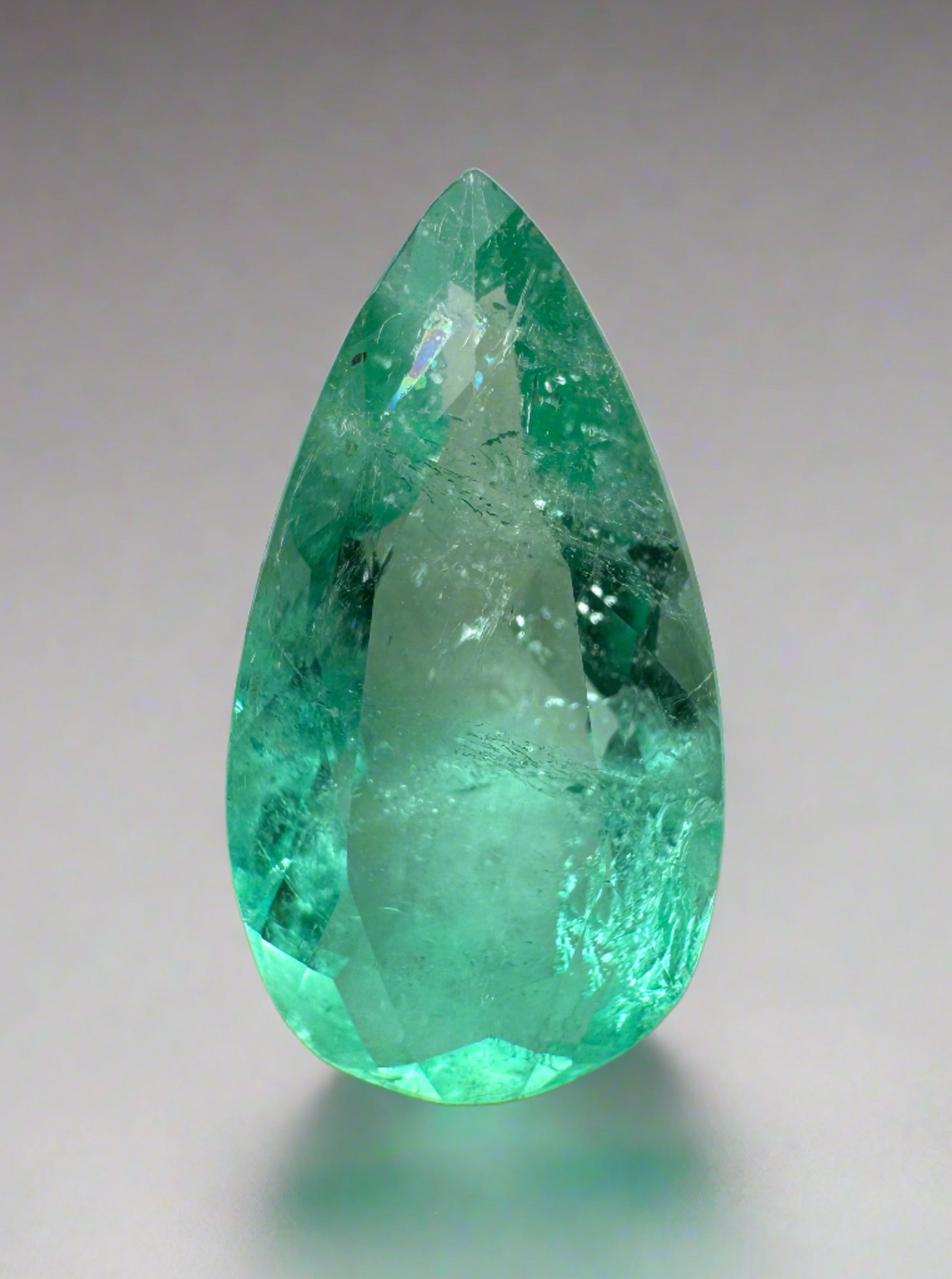 3.87 Carat Light Green Natural Loose Colombian Emerald-Pear Cut - JR Colombian Emeralds