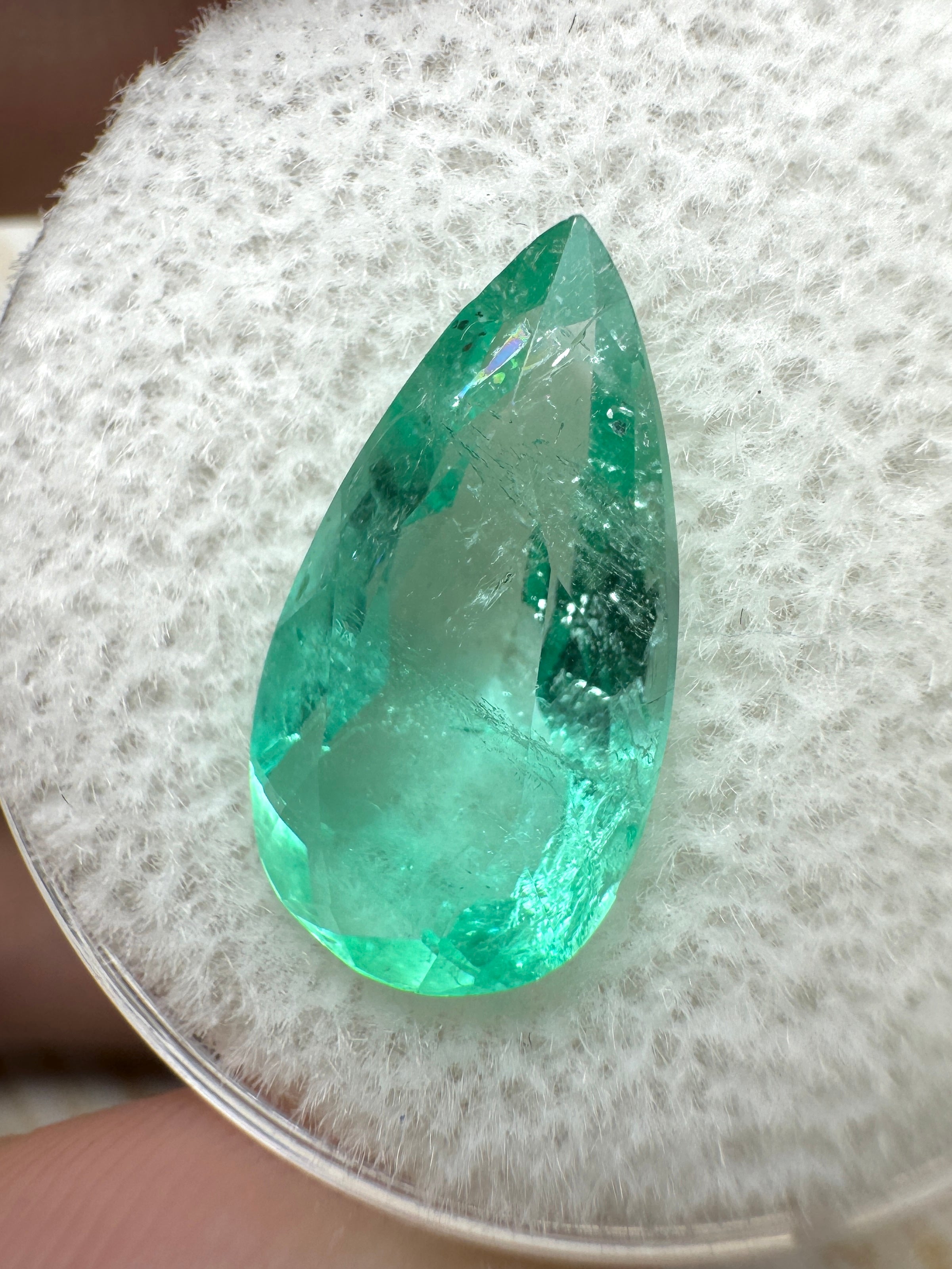 3.87 Carat Light Green Natural Loose Colombian Emerald-Pear Cut - JR Colombian Emeralds