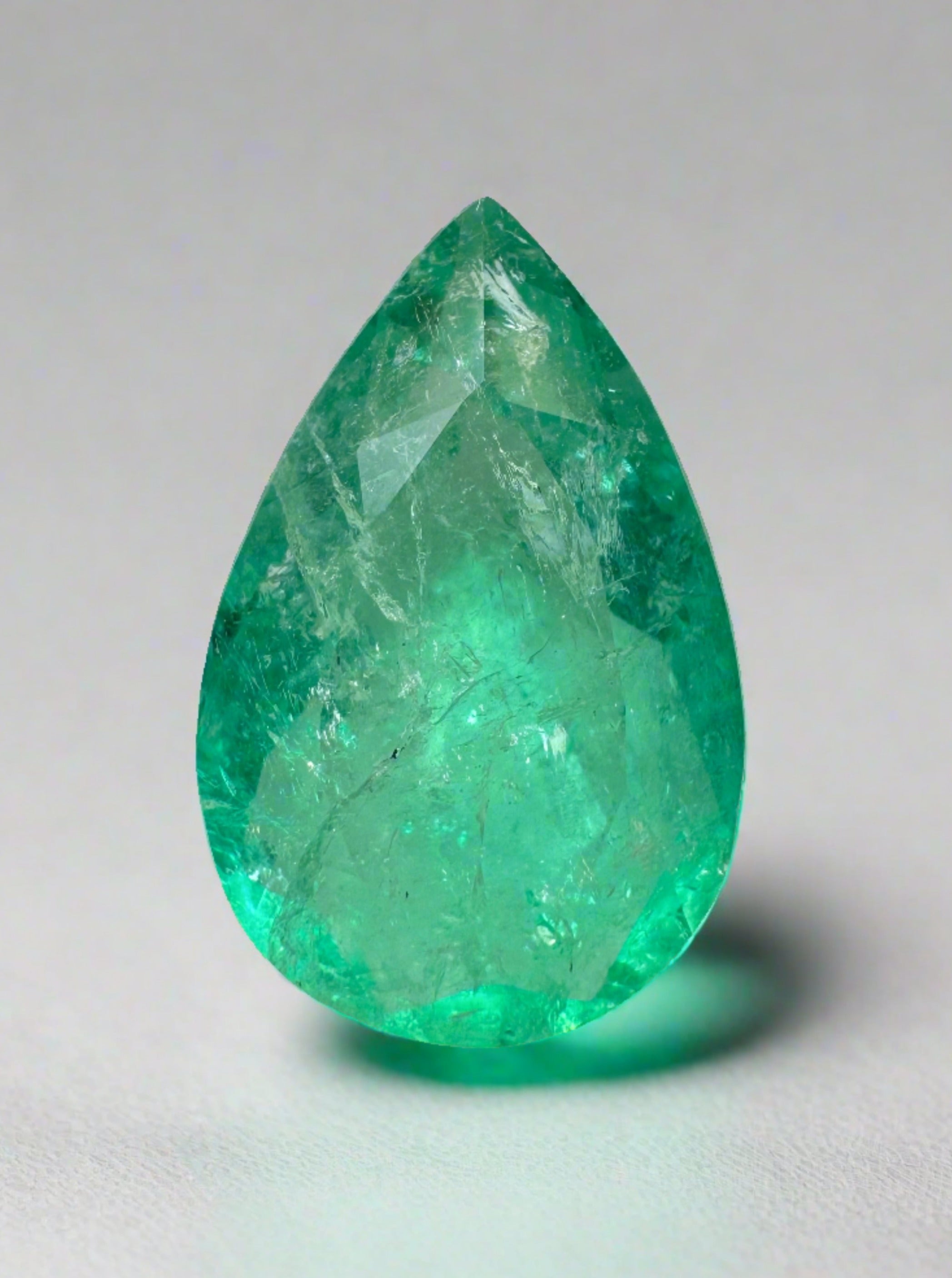 3.90 Carat Spready 14x9 Green Natural Loose Colombian Emerald-Pear Cut - JR Colombian Emeralds