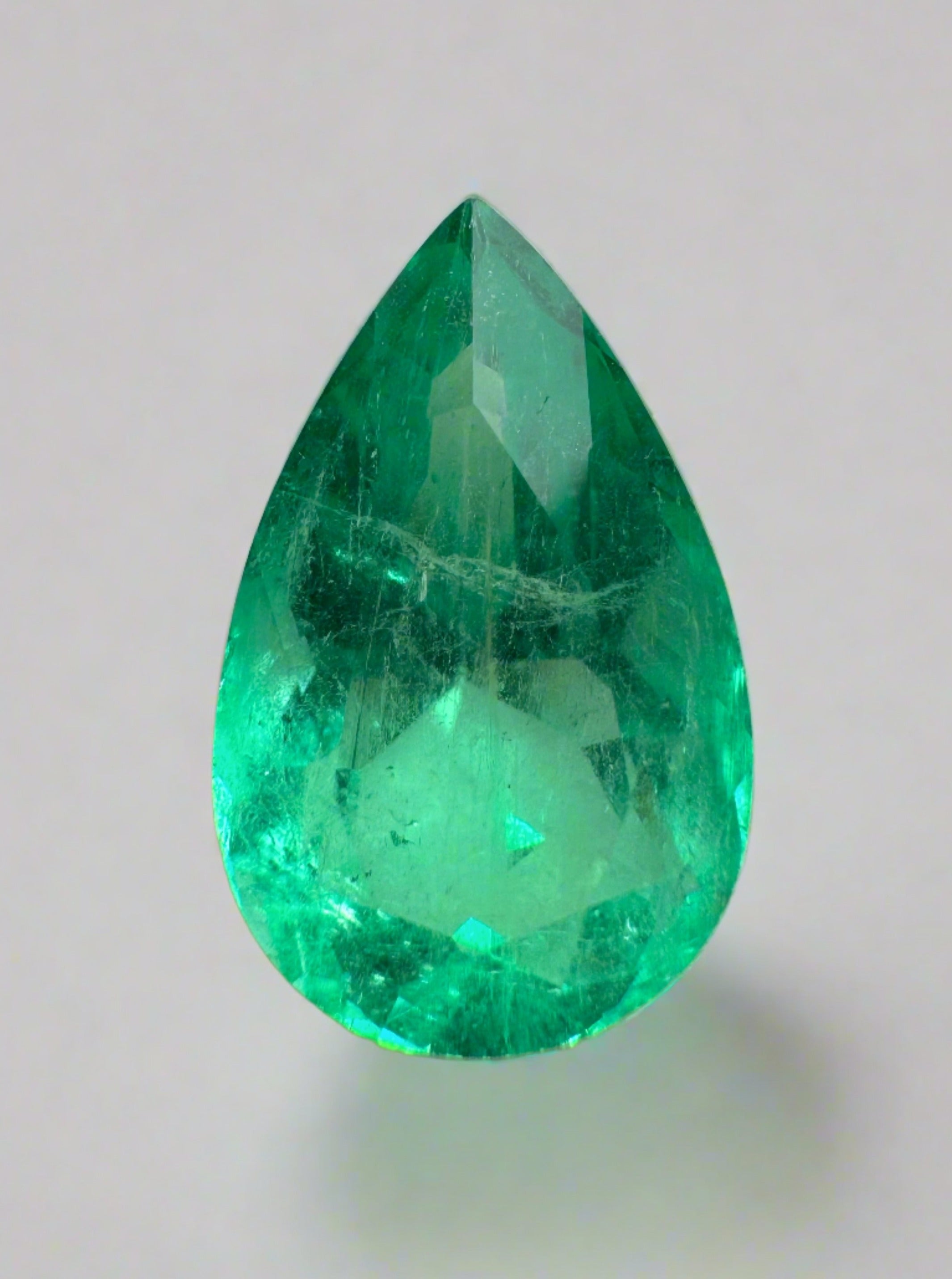 4.0 Carat Apple Green Natural Loose Colombian Emerald-Pear Cut - JR Colombian Emeralds