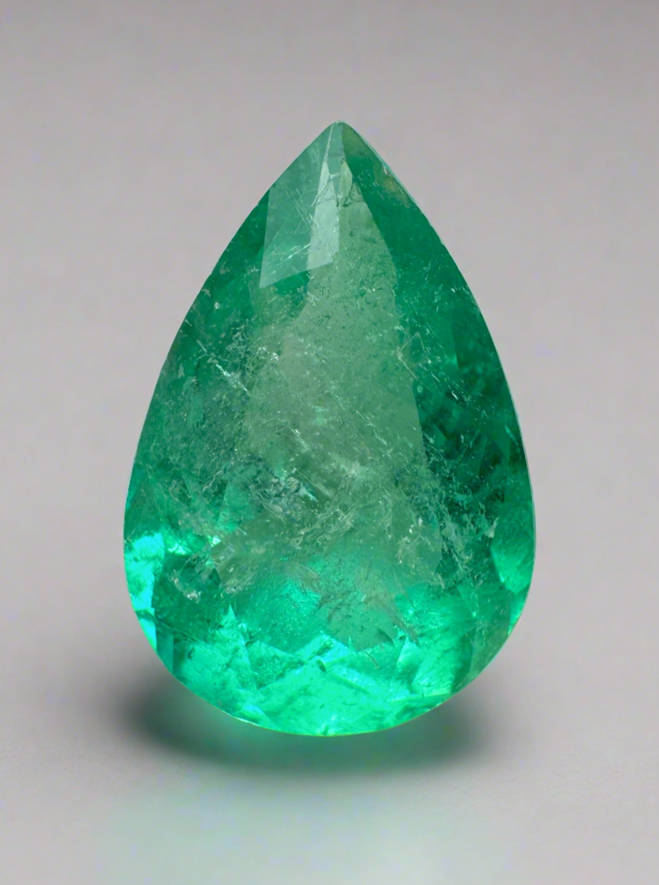 4.10 Carat Apple Green Natural Loose Colombian Emerald-Pear Cut - JR Colombian Emeralds