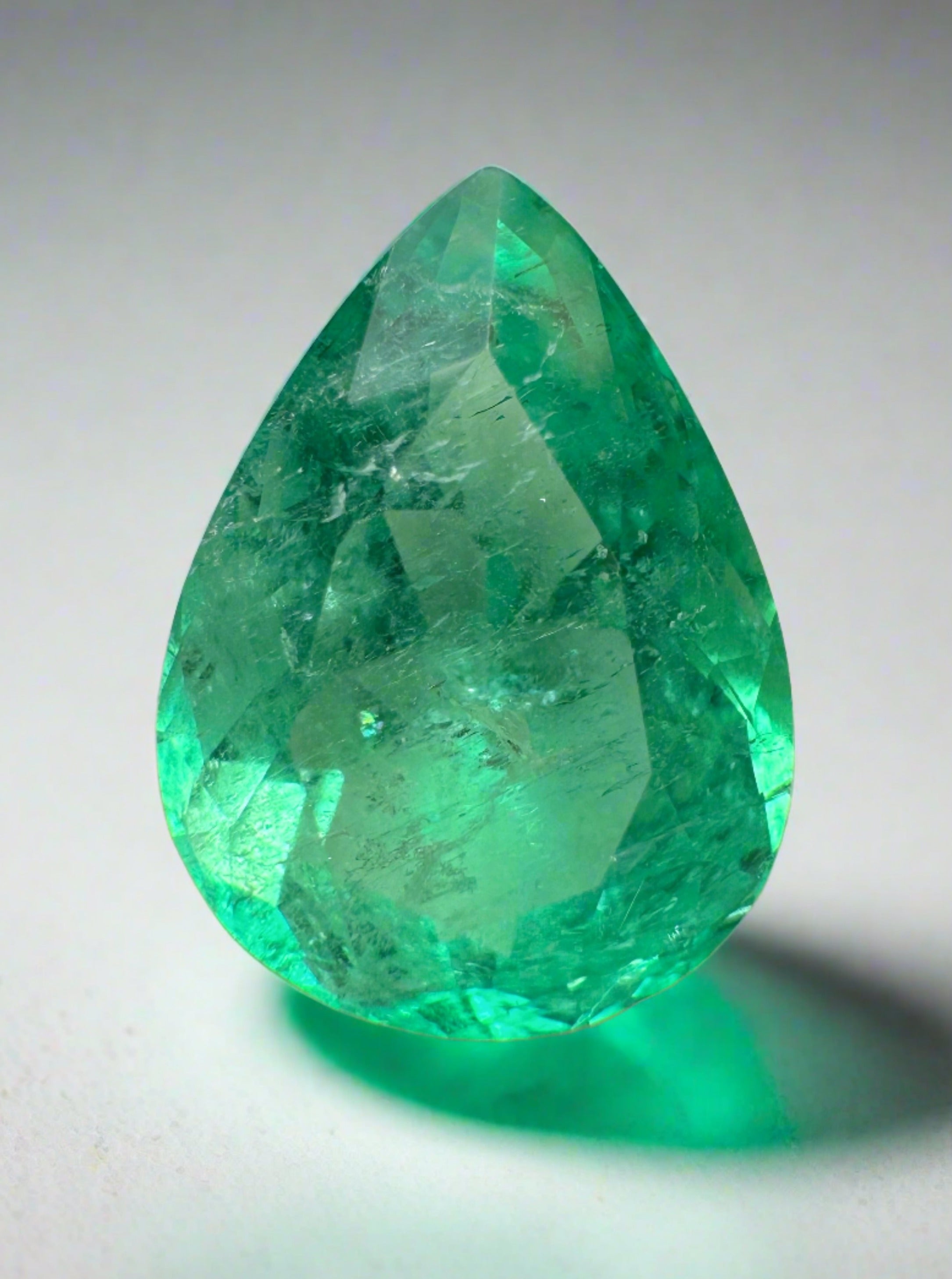 4.22 carat 13x9.5 Yellowish Green Natural Loose Colombian Emerald-Pear Cut - JR Colombian Emeralds