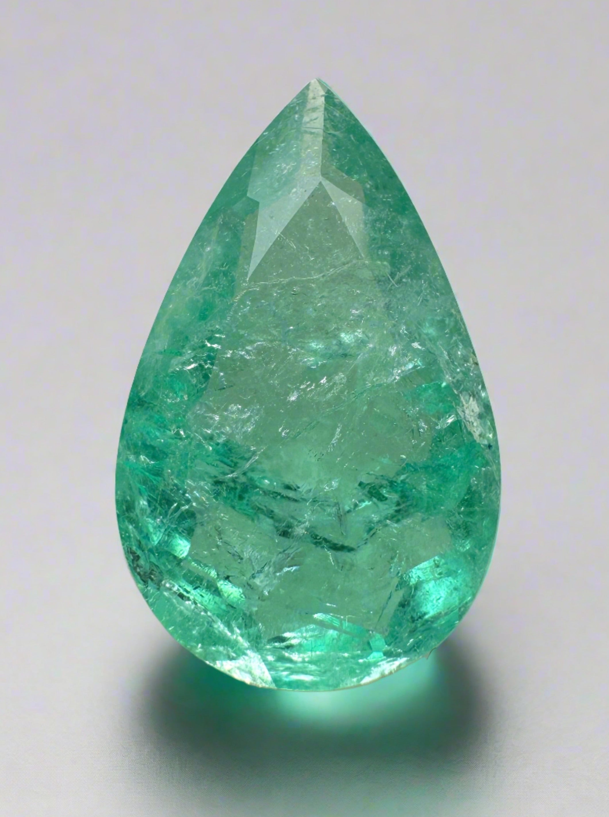 4.22 Carat 16x10 Light Bluish Green Natural Loose Colombian Emerald-Pear Cut - JR Colombian Emeralds