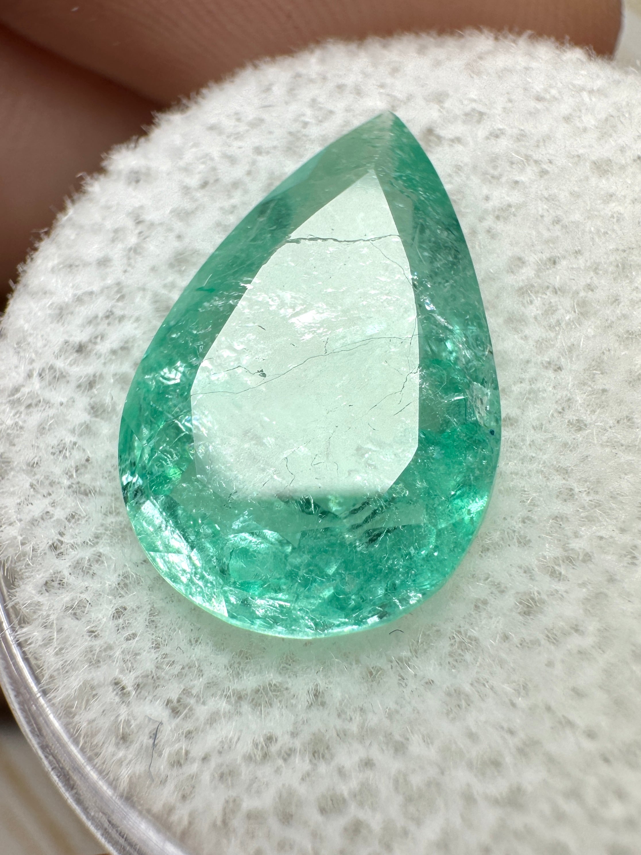 4.22 Carat 16x10 Light Bluish Green Natural Loose Colombian Emerald-Pear Cut - JR Colombian Emeralds