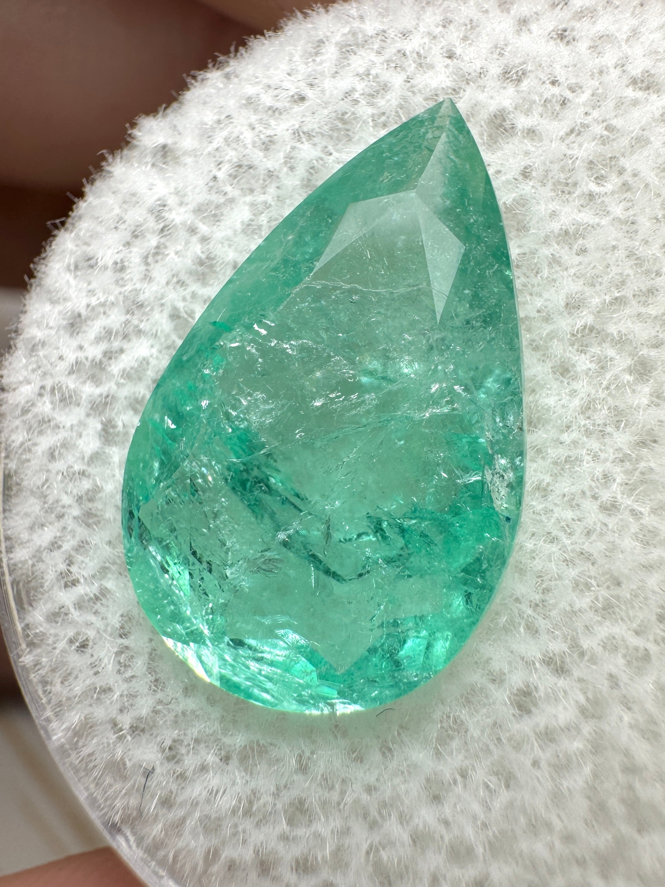 4.22 Carat 16x10 Light Bluish Green Natural Loose Colombian Emerald-Pear Cut - JR Colombian Emeralds