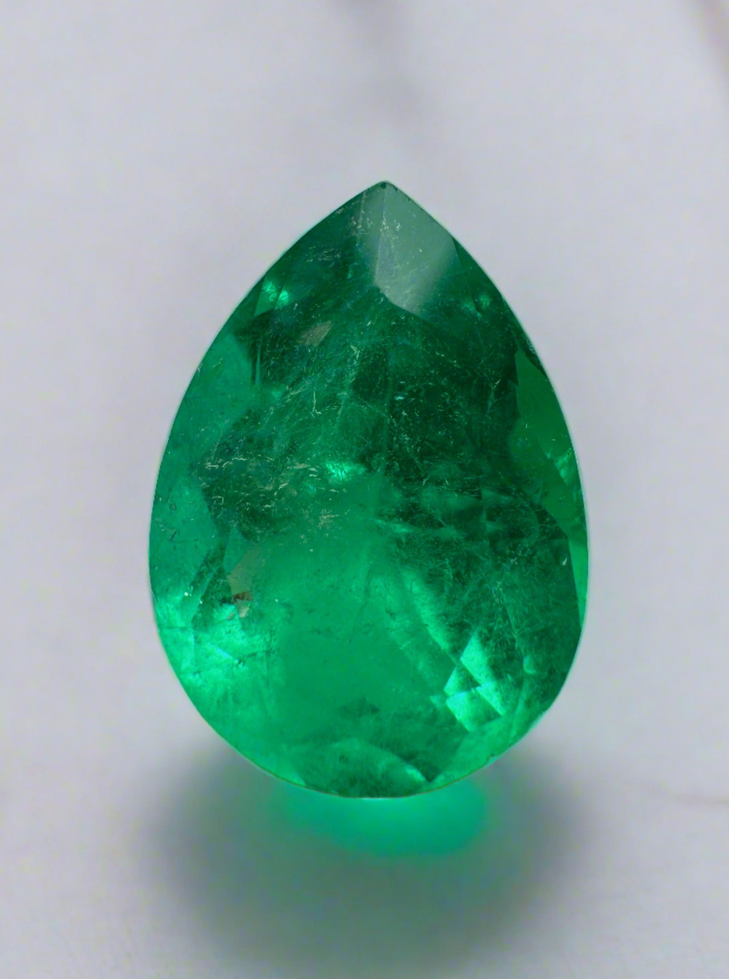 5.0 Carat 14x10 Chunky Yellowish Green Natural Loose Colombian Emerald-Pear Cut - JR Colombian Emeralds