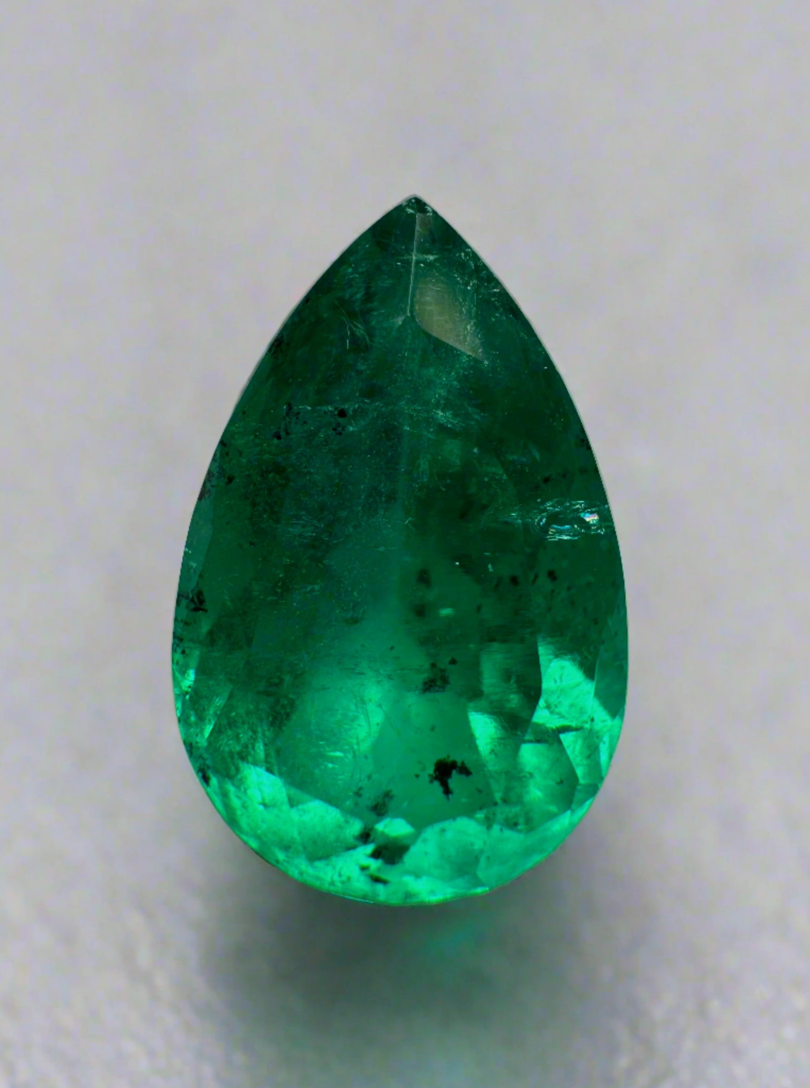 5.18 Carat 14.5x9 Freckled Natural Loose Colombian Emerald-Pear Cut - JR Colombian Emeralds