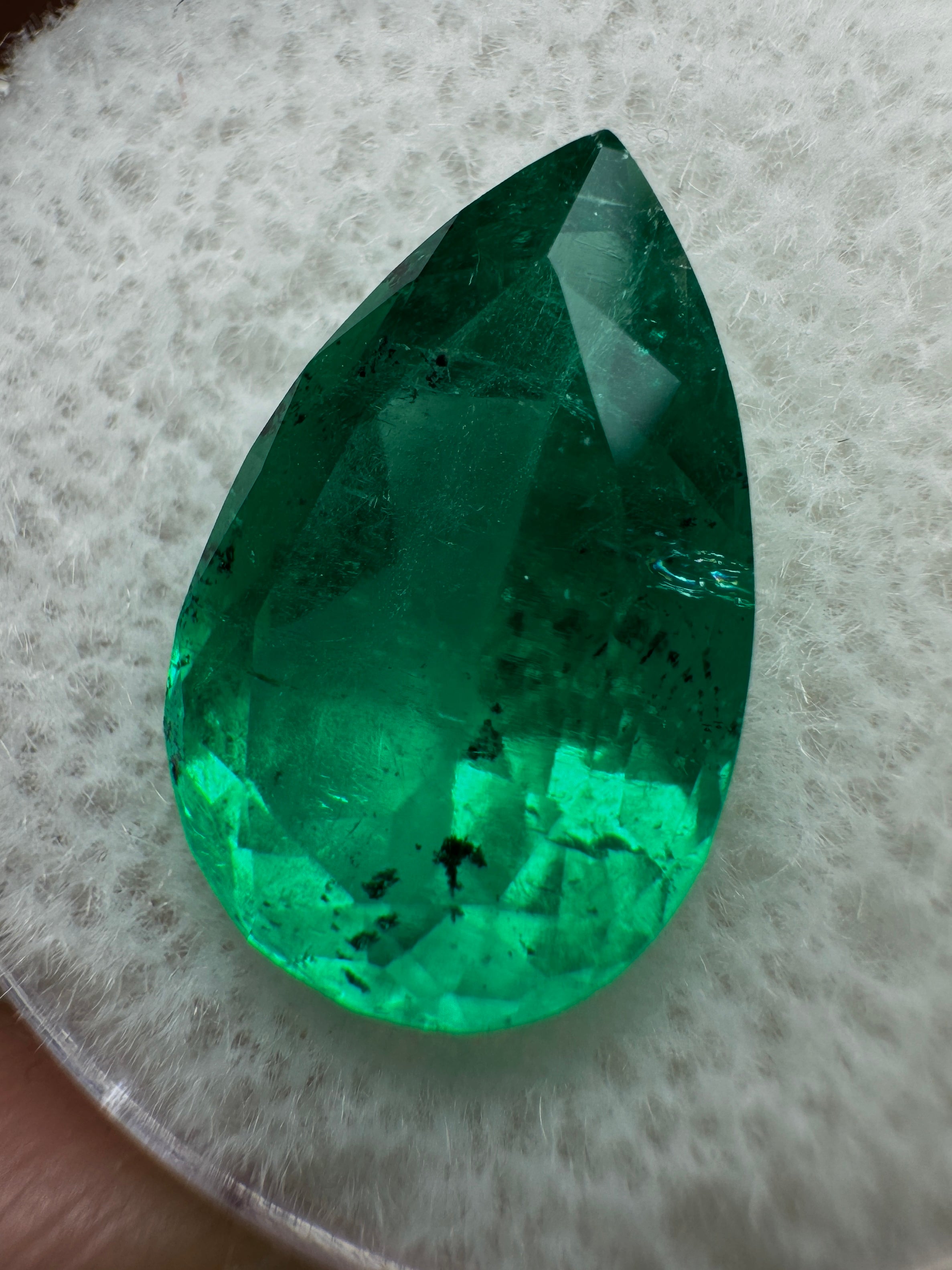 5.18 Carat 14.5x9 Freckled Natural Loose Colombian Emerald-Pear Cut - JR Colombian Emeralds