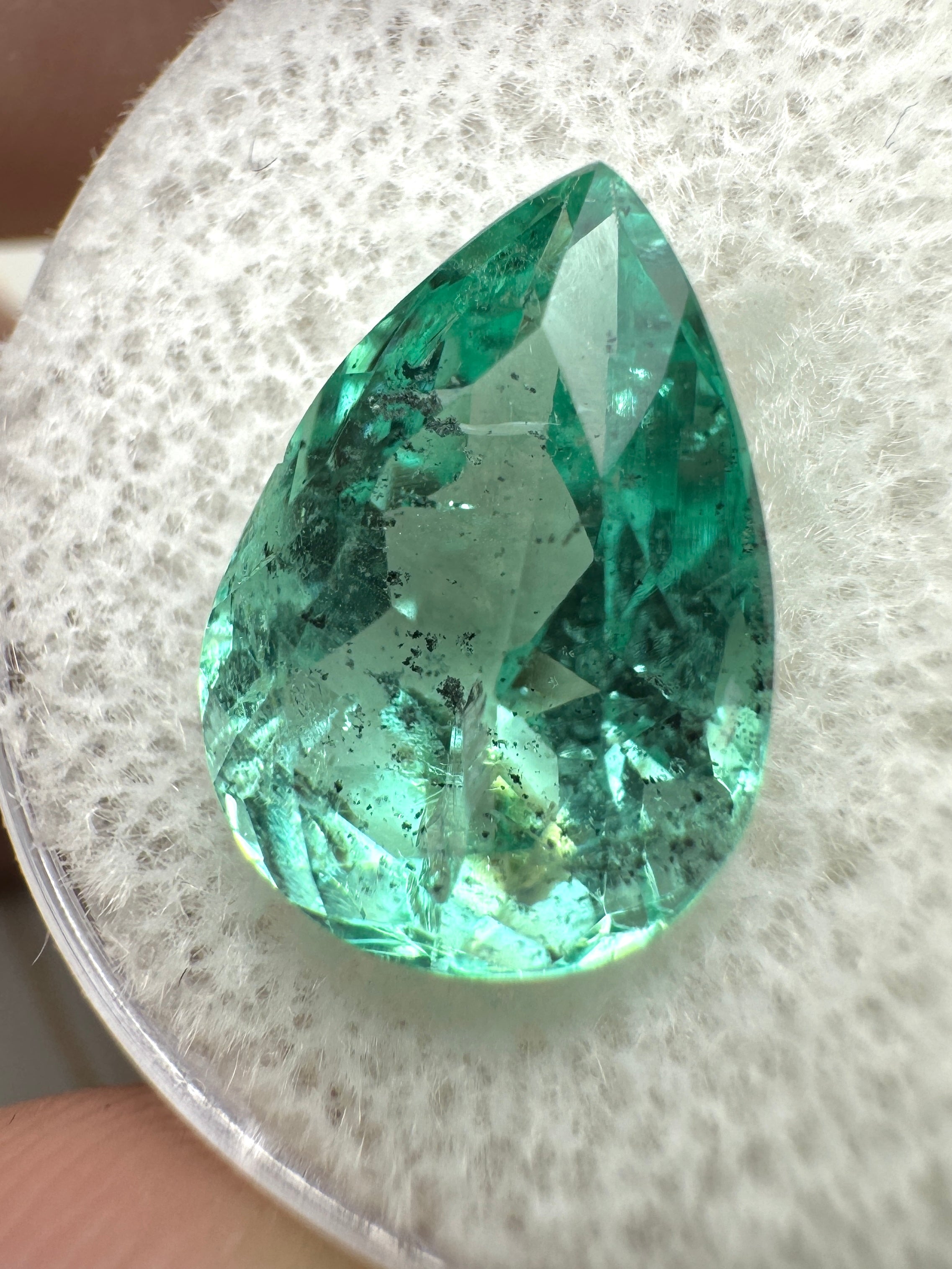 5.20 Carat 14x10 Vibrant Freckled Natural Loose Colombian Emerald-Pear Cut - JR Colombian Emeralds