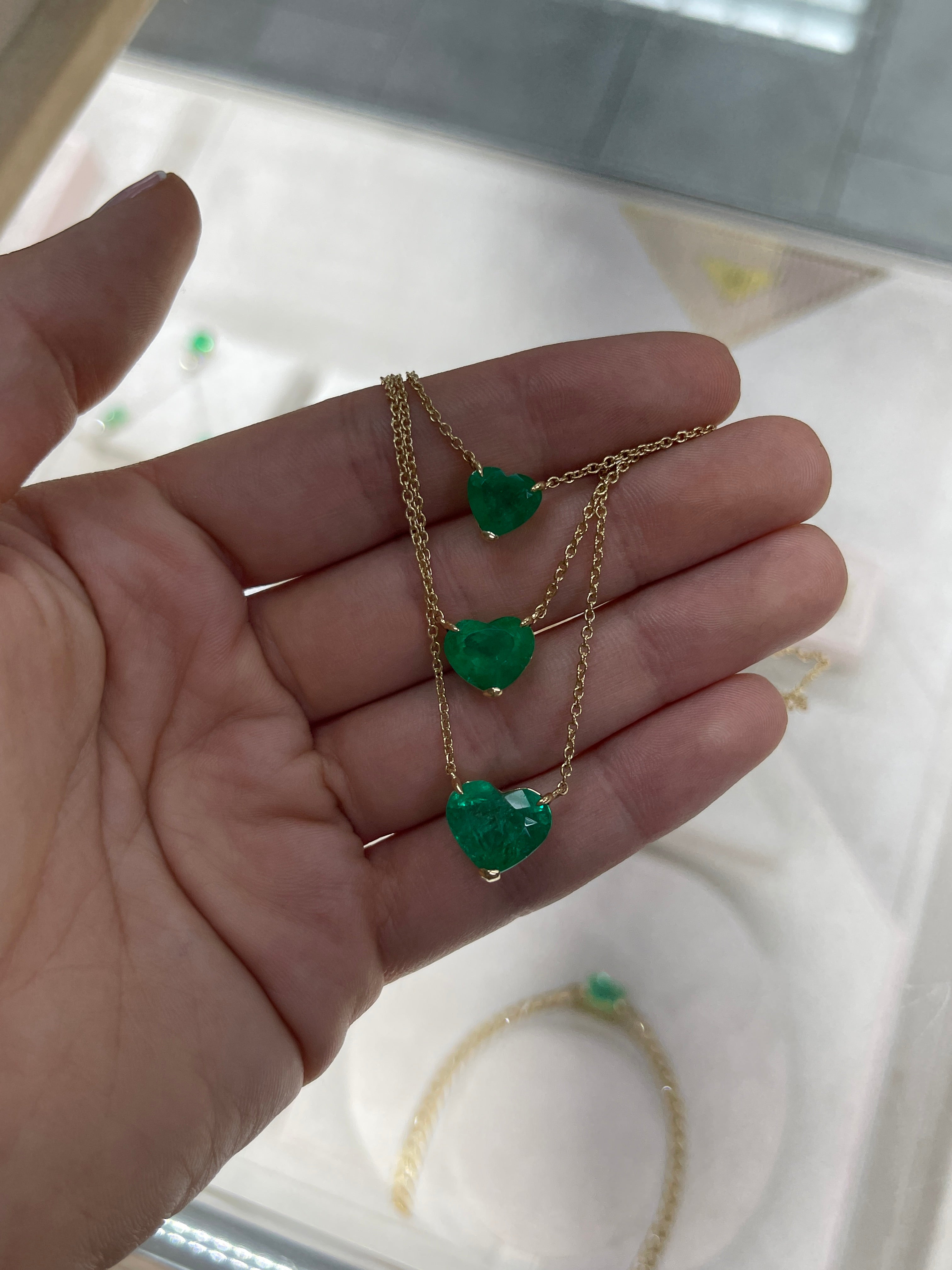 3.85 Carat Colombian Emerald Heart Cut Solitaire 18K Necklace