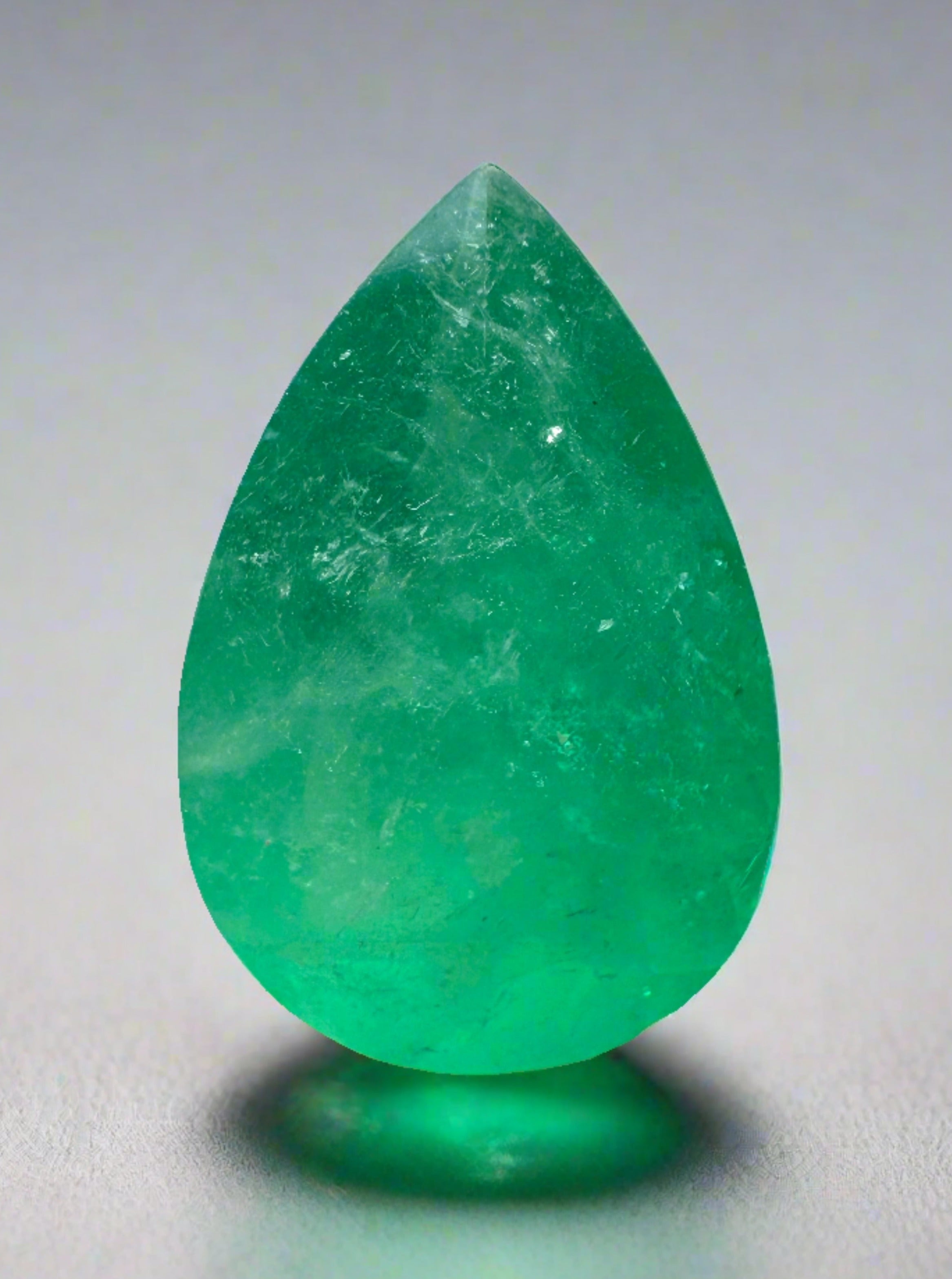 5.63 Carat Apple Green Natural Loose Colombian Emerald-Pear Cut - JR Colombian Emeralds