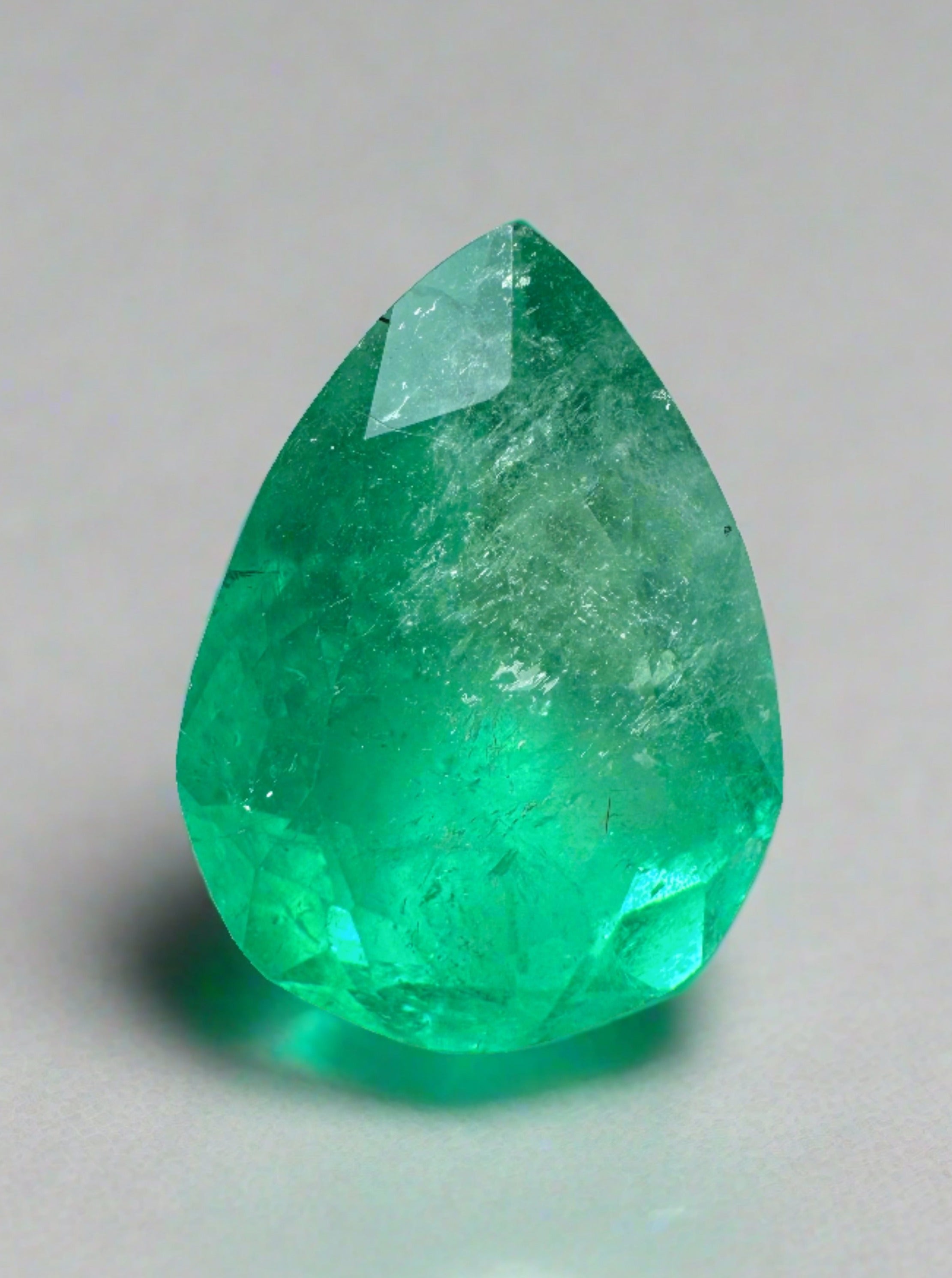 5.73 Carat Apple Green Natural Loose Colombian Emerald-Pear Cut - JR Colombian Emeralds