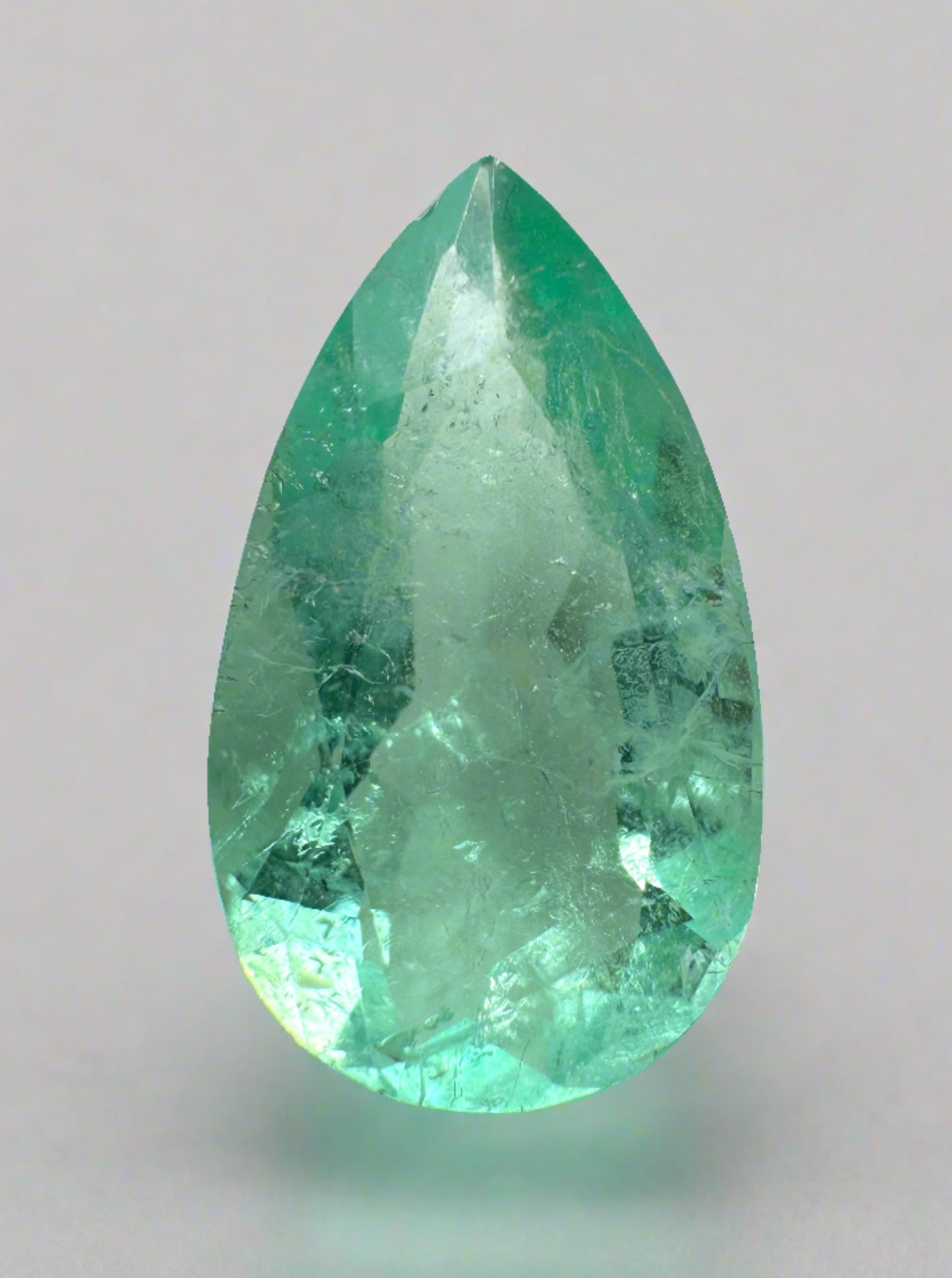 6.0 Carat 18x10 Light Green Natural Loose Colombian Emerald-Pear Cut - JR Colombian Emeralds