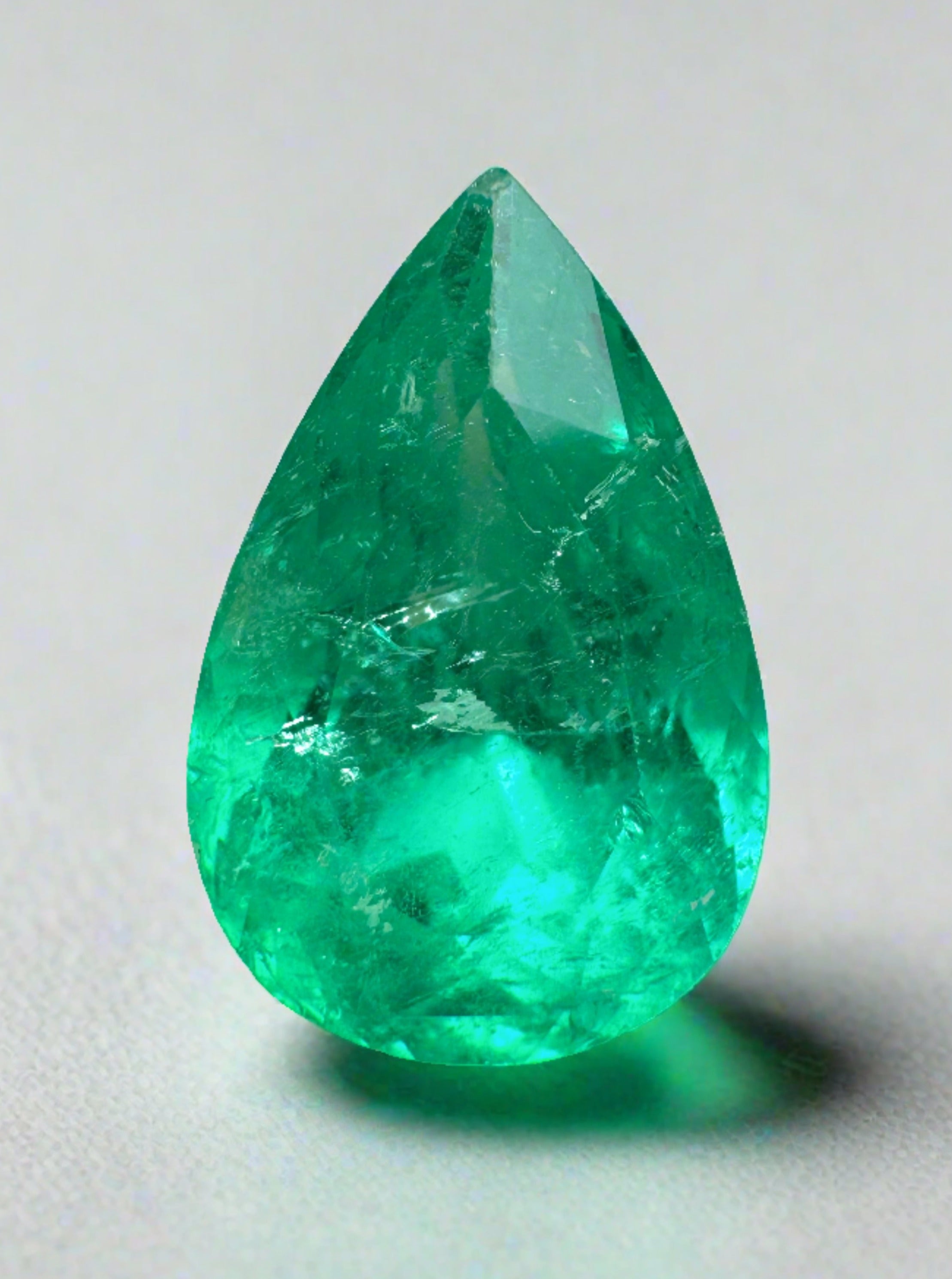 6.28 Carat Yellowish Muzo Green Natural Loose Colombian Emerald-Pear Cut - JR Colombian Emeralds