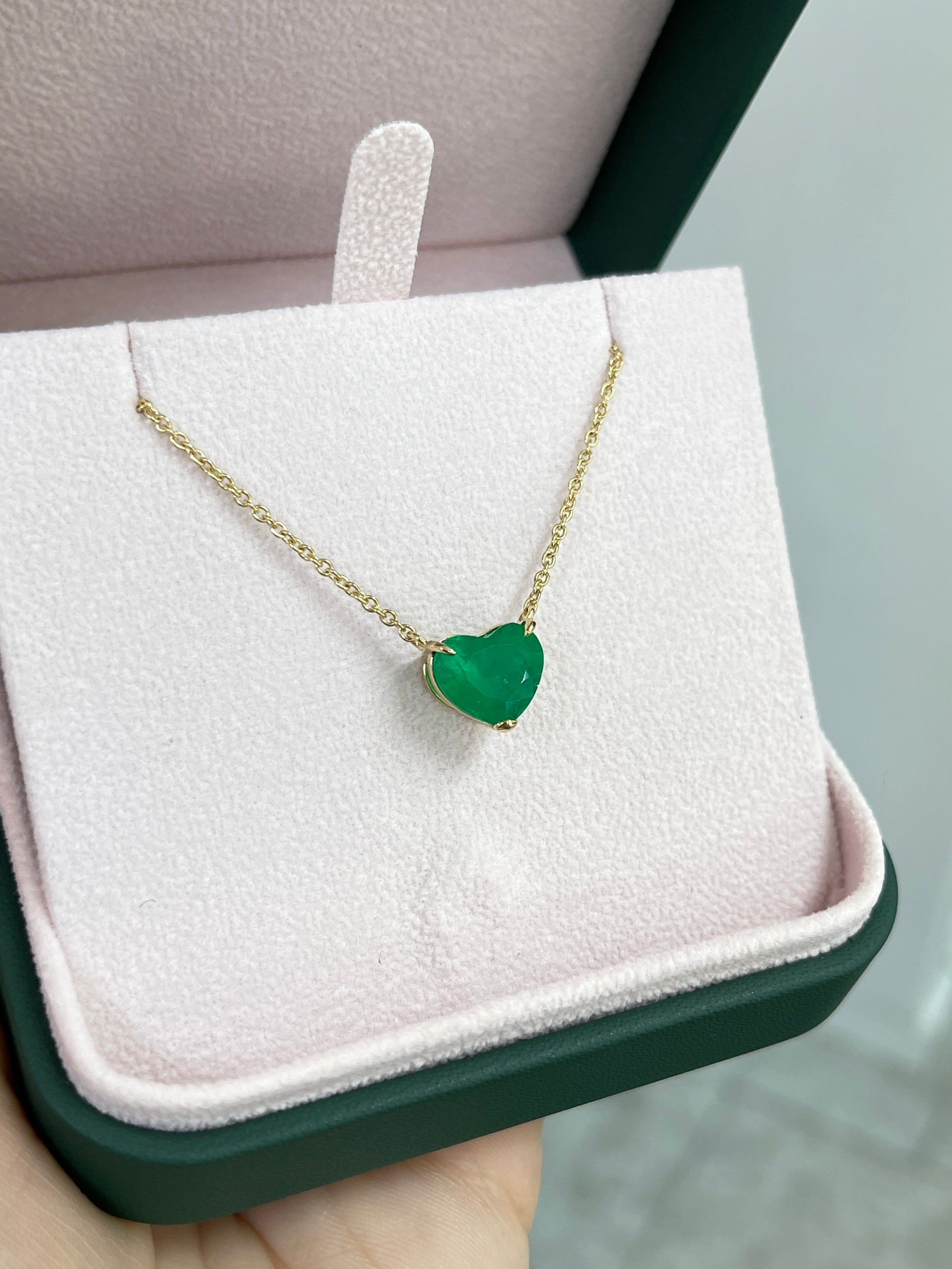 3.85 Carat Colombian Emerald Heart Cut Solitaire 18K Necklace