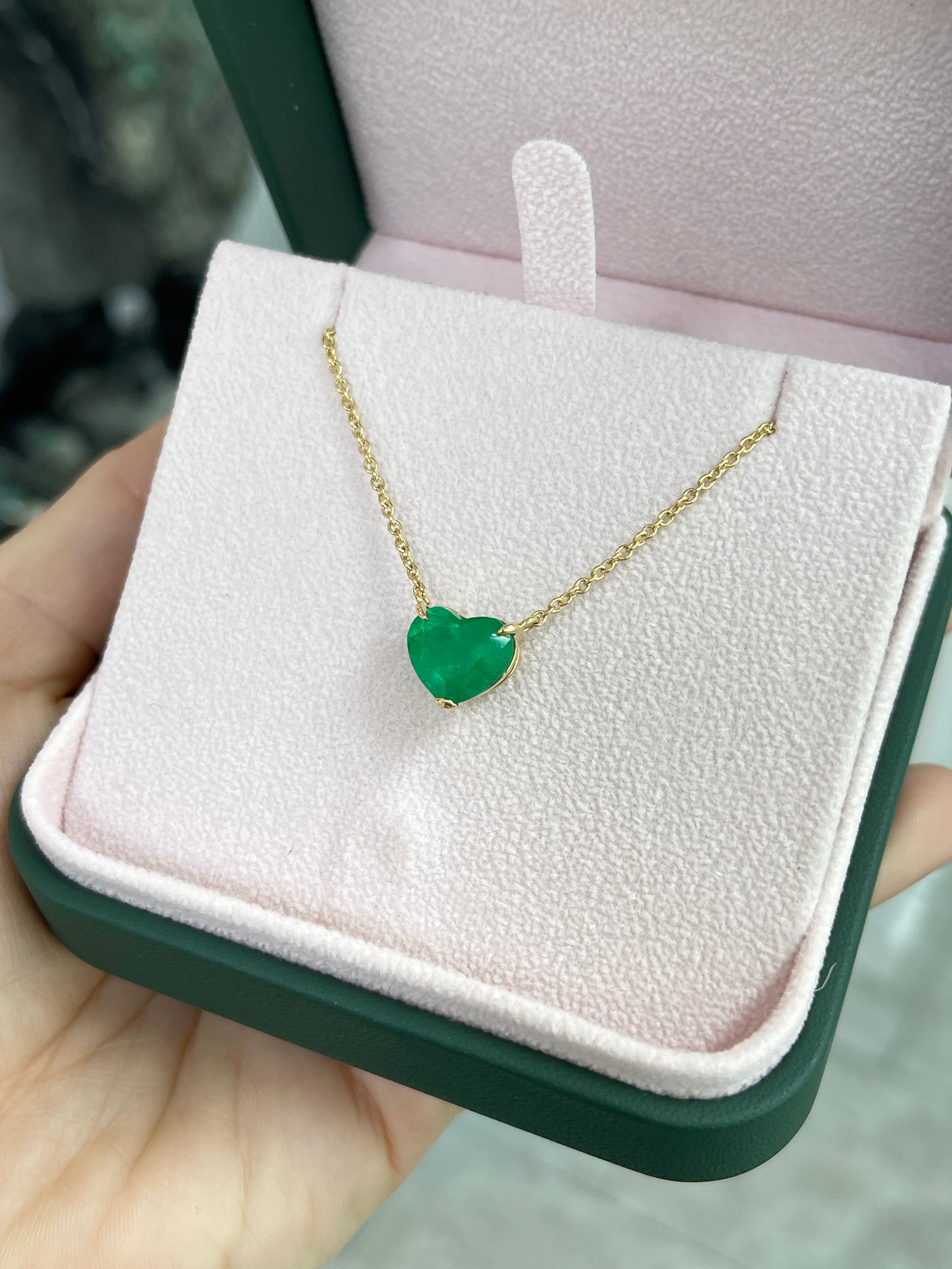 3.85 Carat Colombian Emerald Heart Cut Solitaire 18K Necklace