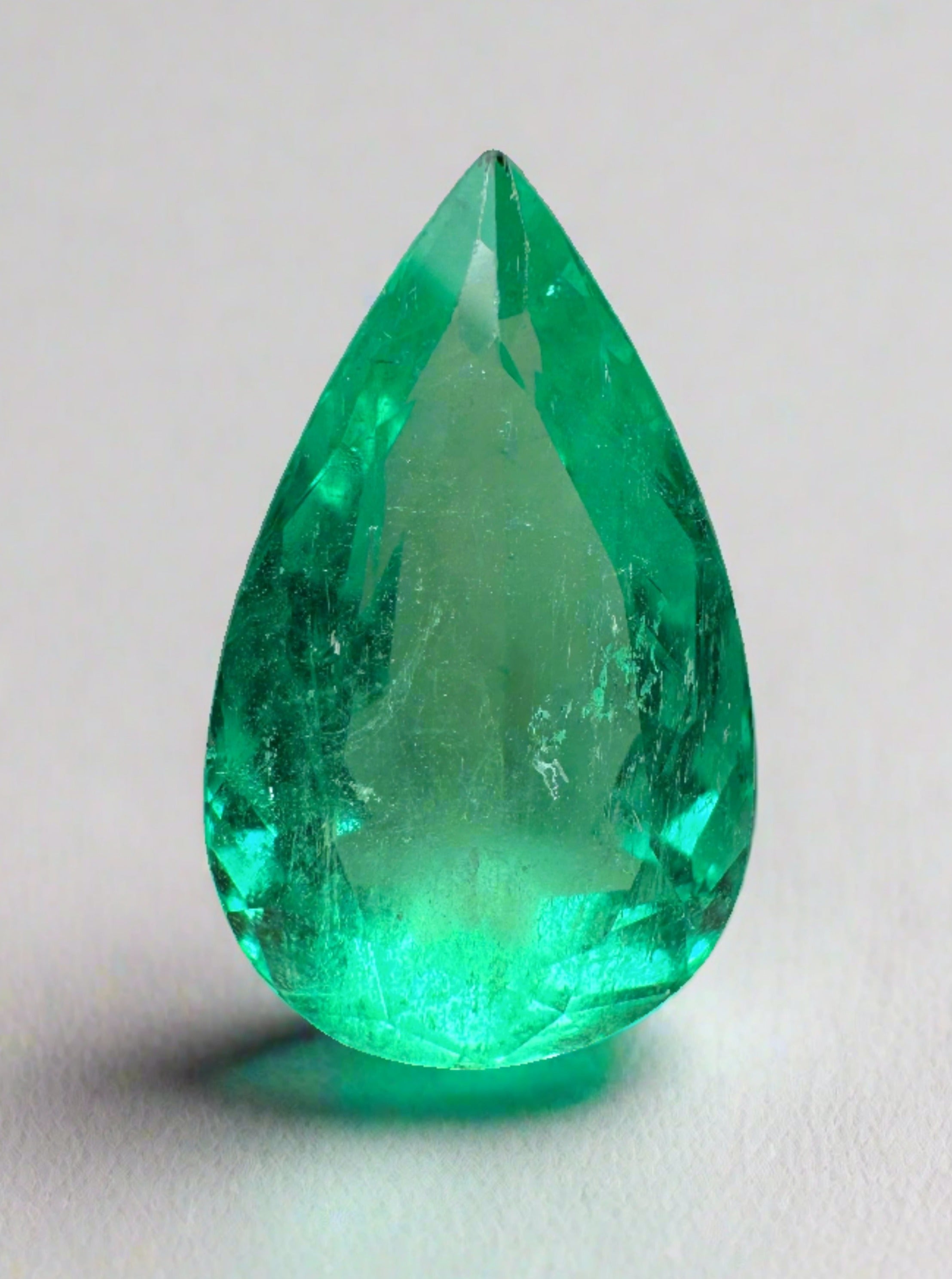 7.08 Carat 17x10.5 Vivacious Natural Loose Colombian Emerald-Pear Cut - JR Colombian Emeralds