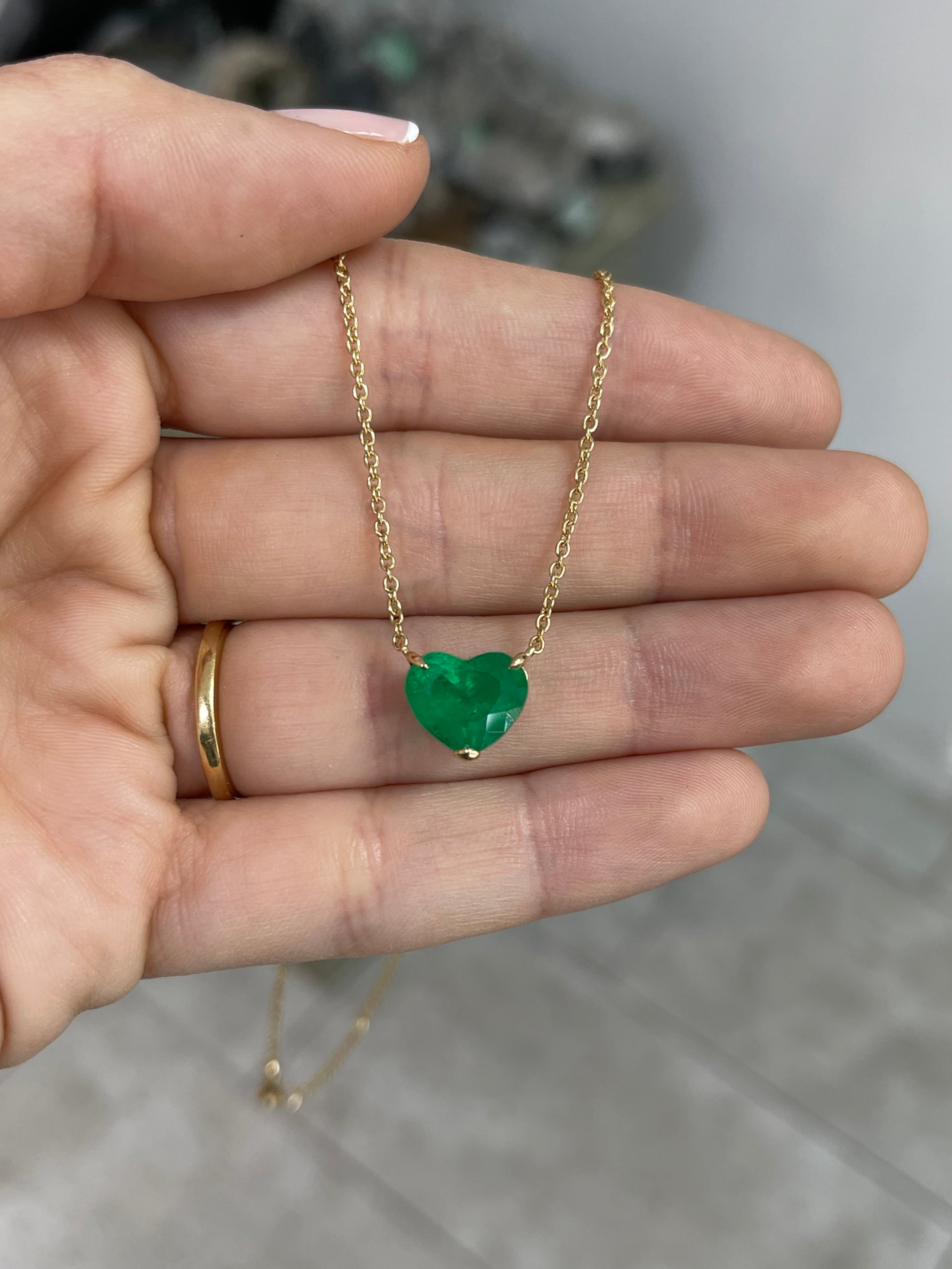 3.85 Carat Colombian Emerald Heart Cut Solitaire 18K Necklace