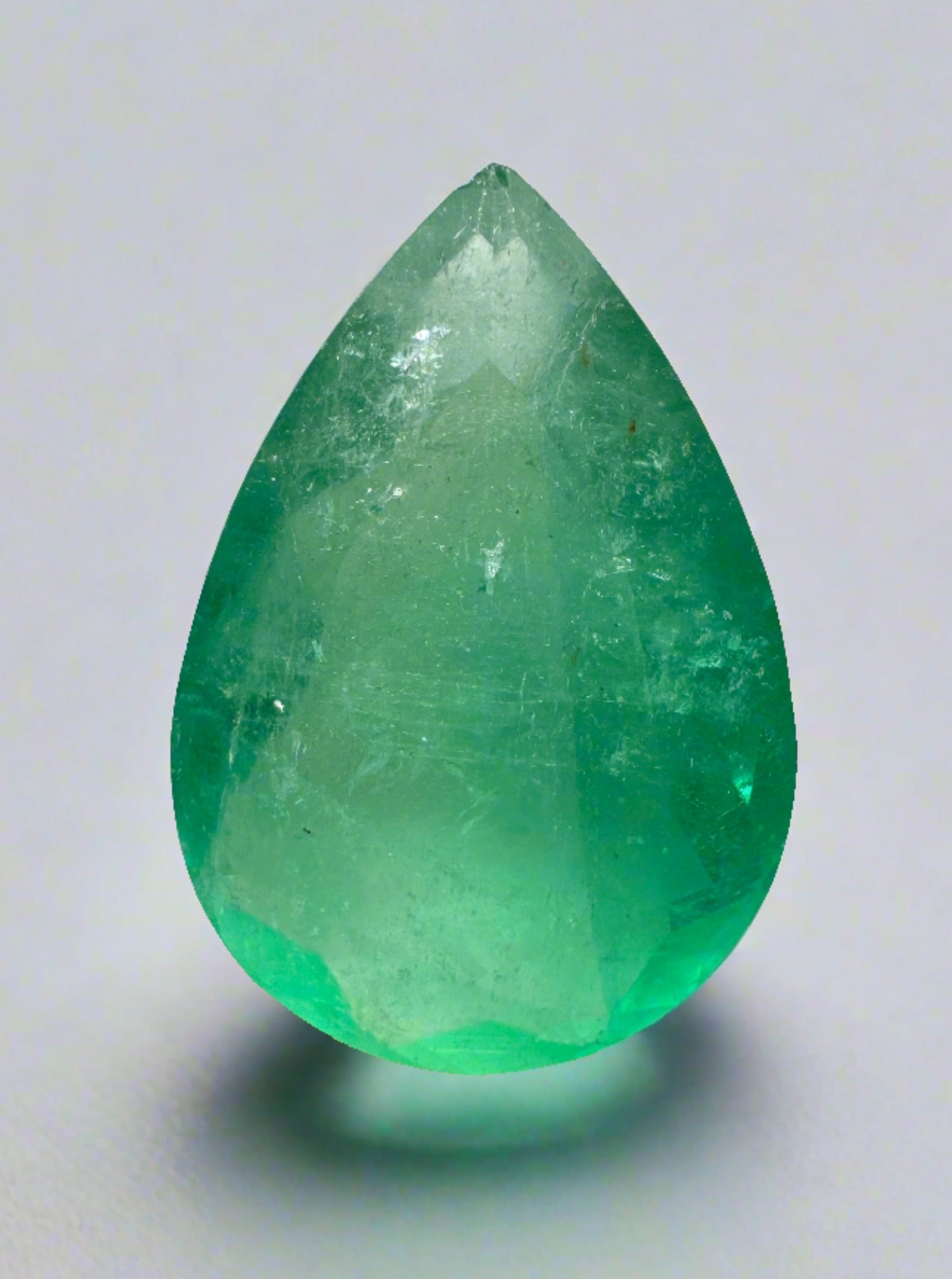 7.36 Carat 17x12 Bi-Color Green Natural Loose Colombian Emerald-Pear Cut - JR Colombian Emeralds