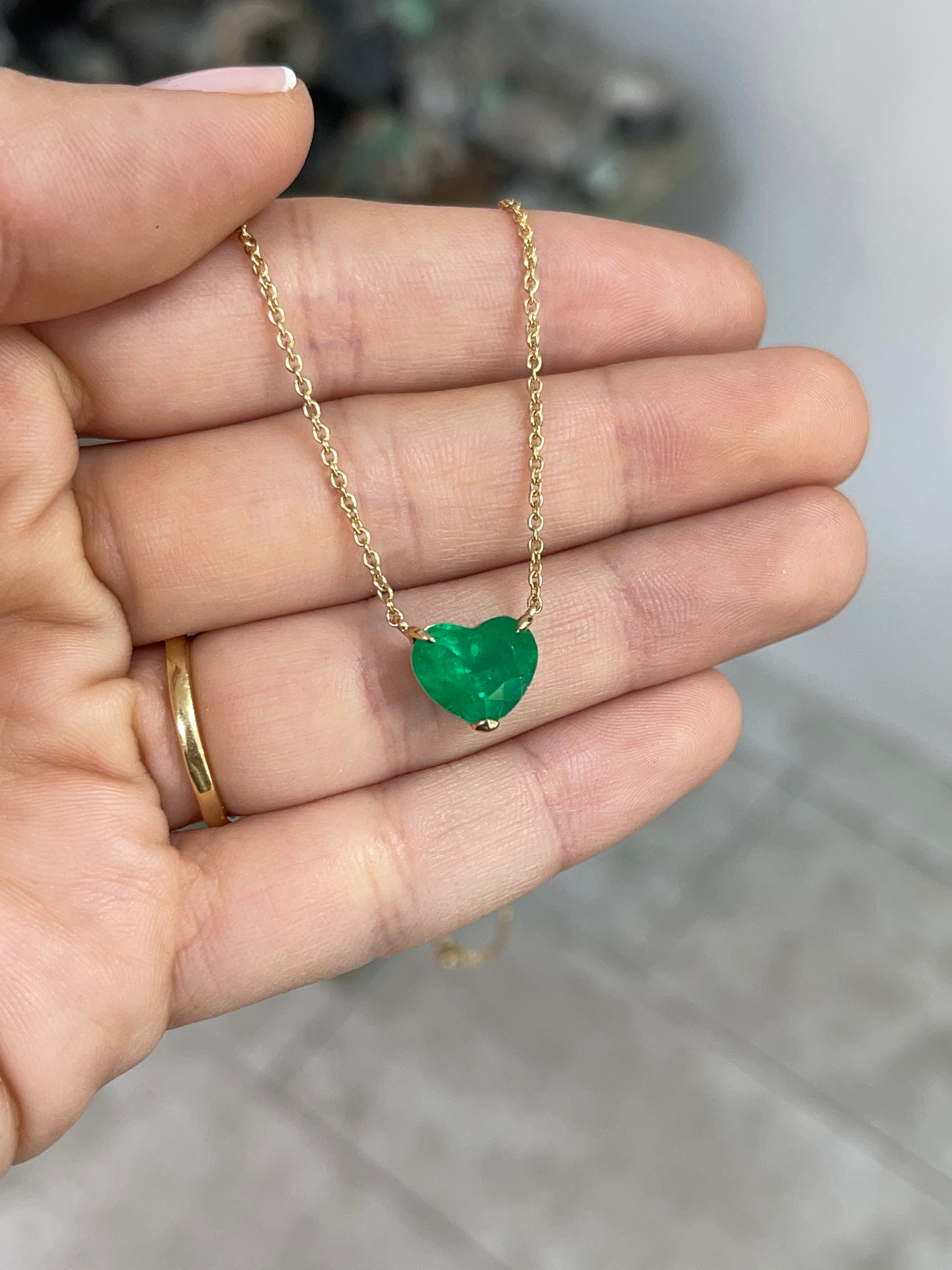 3.85 Carat Colombian Emerald Heart Cut Solitaire 18K Necklace