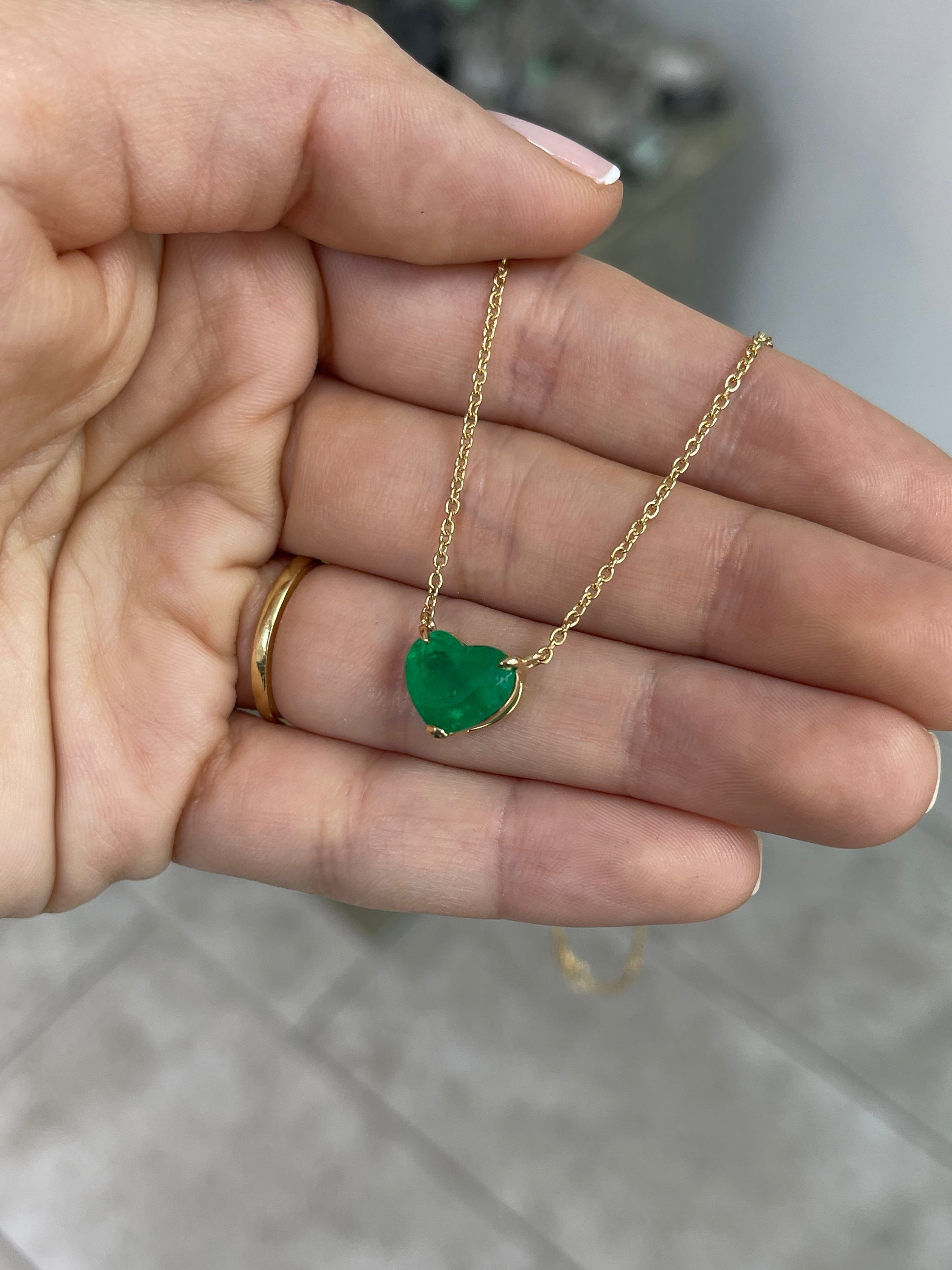 3.85 Carat Colombian Emerald Heart Cut Solitaire 18K Necklace