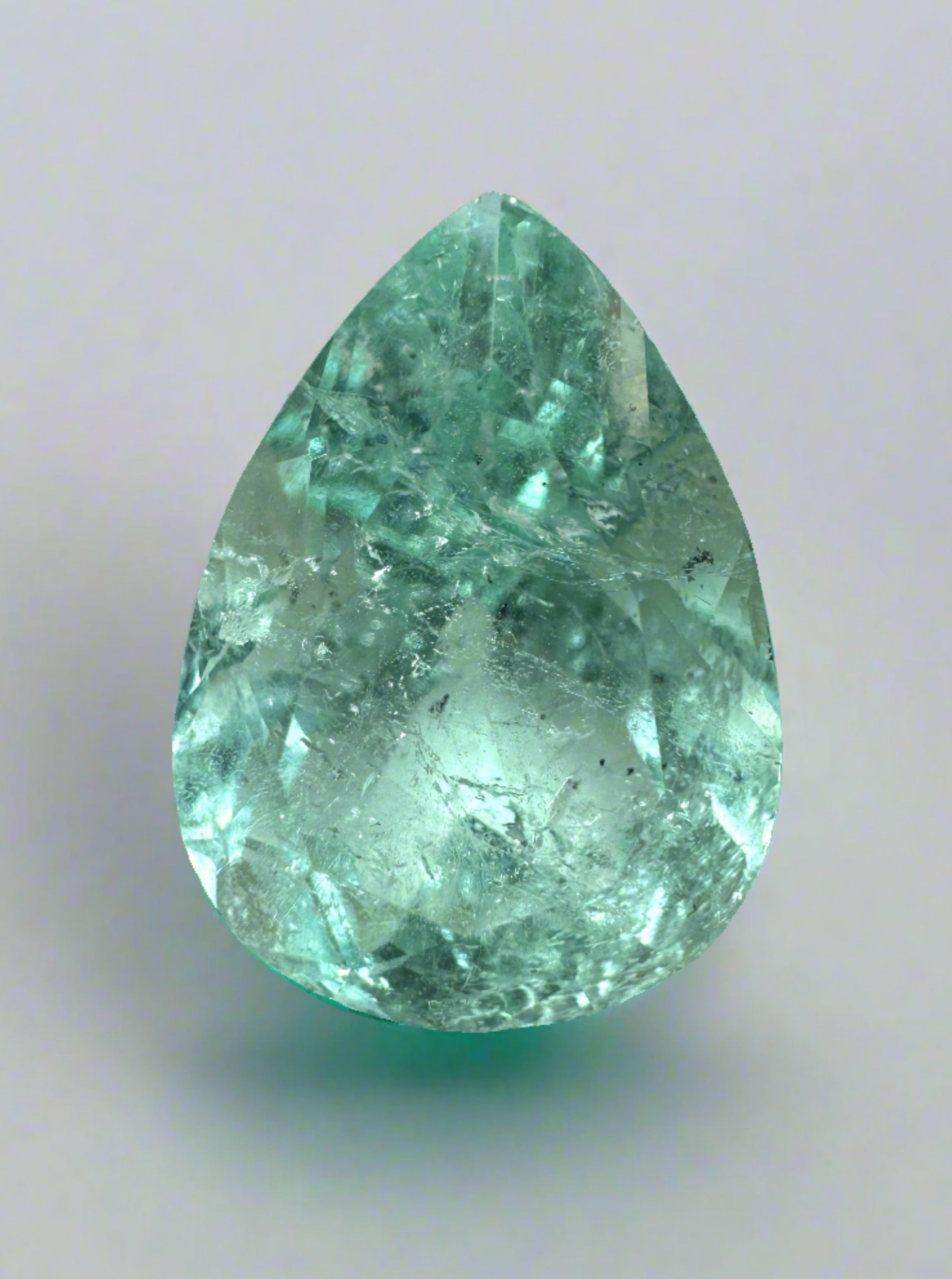 7.92 carat 15.5x11 Seafoam Green Natural Loose Colombian Emerald-Pear Cut - JR Colombian Emeralds