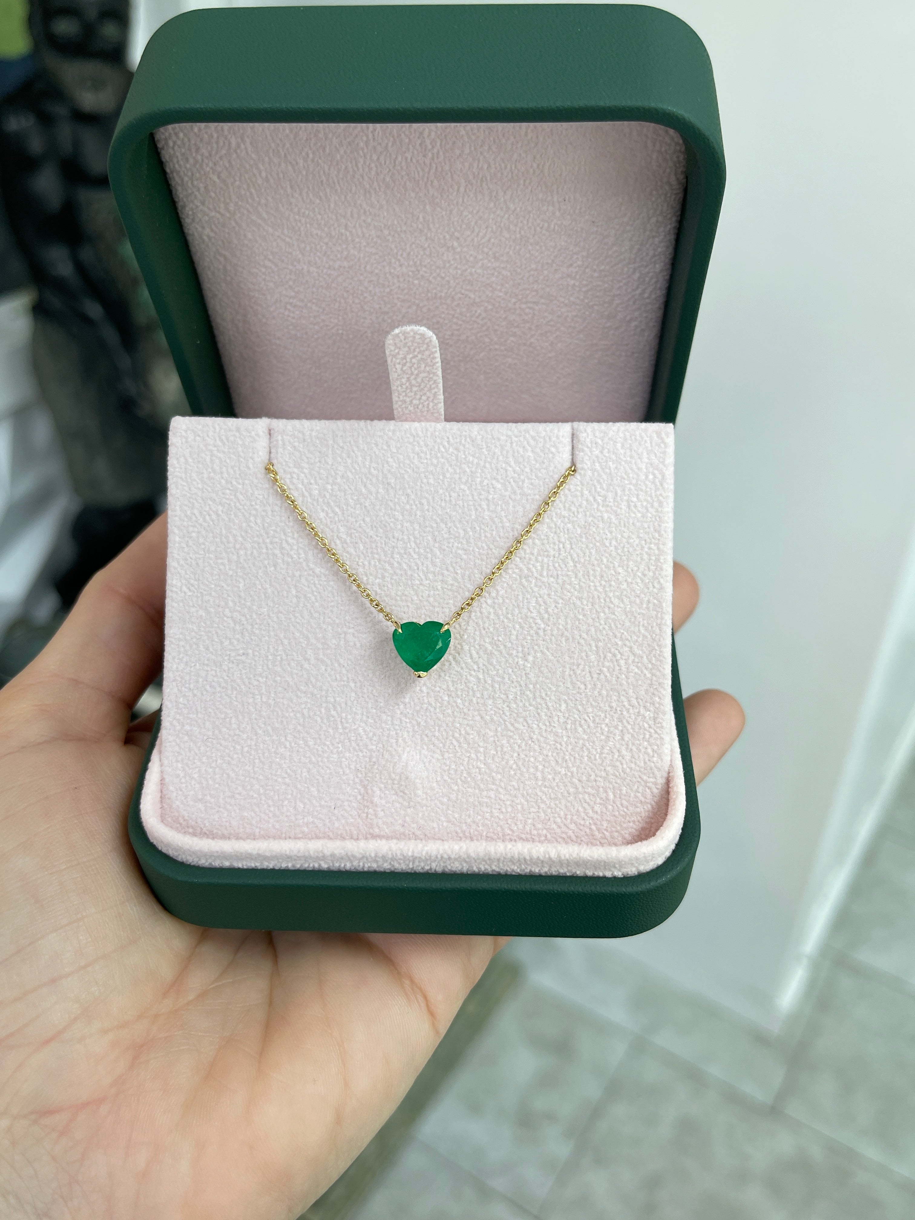 2.22 Carat Colombian Emerald Heart Cut Solitaire 18K Necklace