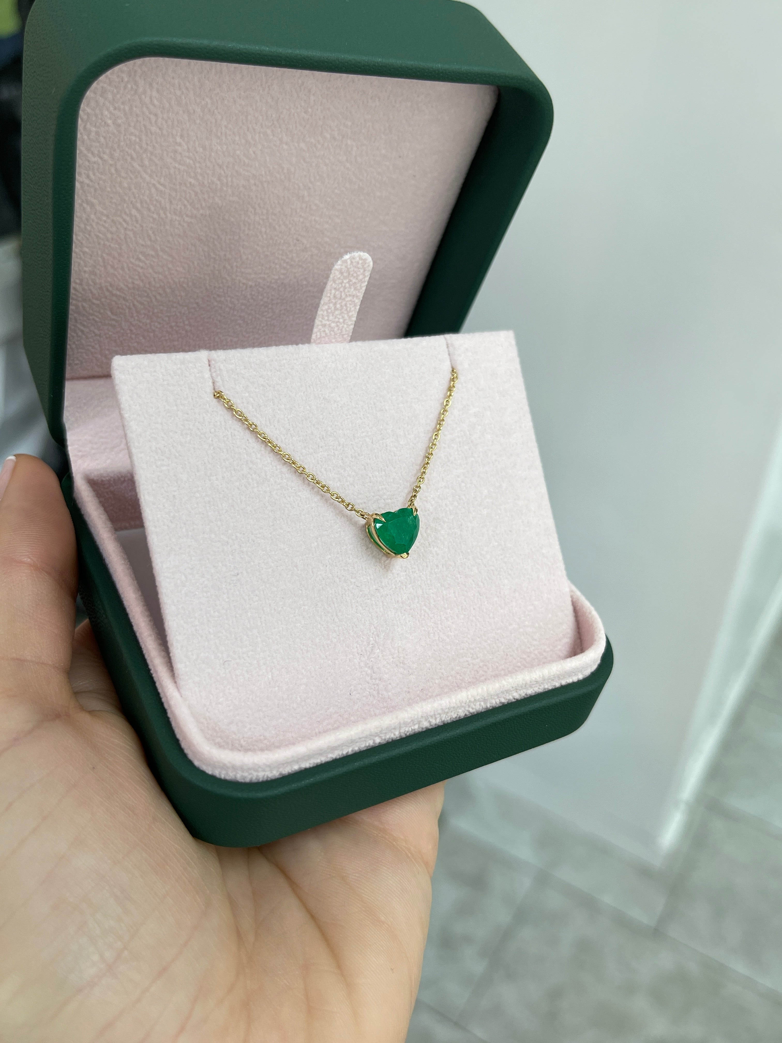 2.22 Carat Colombian Emerald Heart Cut Solitaire 18K Necklace