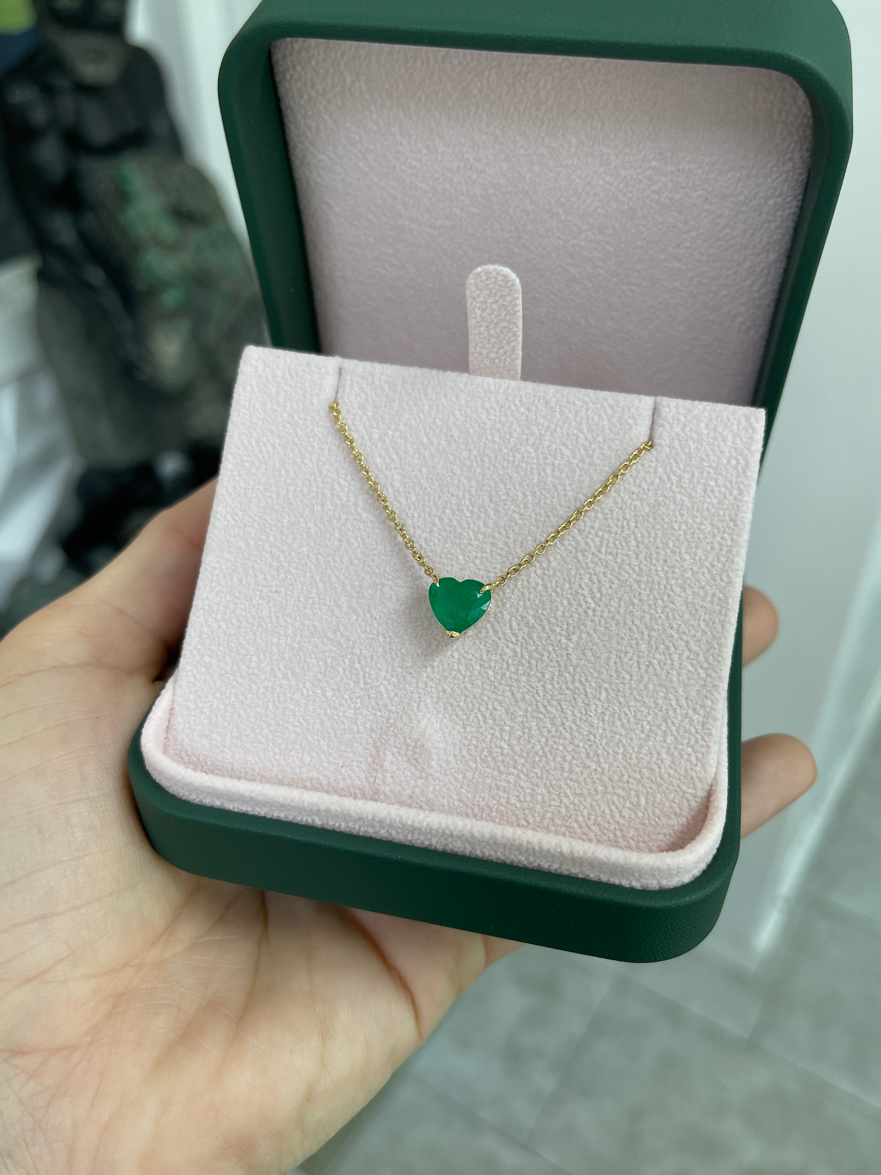 2.22 Carat Colombian Emerald Heart Cut Solitaire 18K Necklace